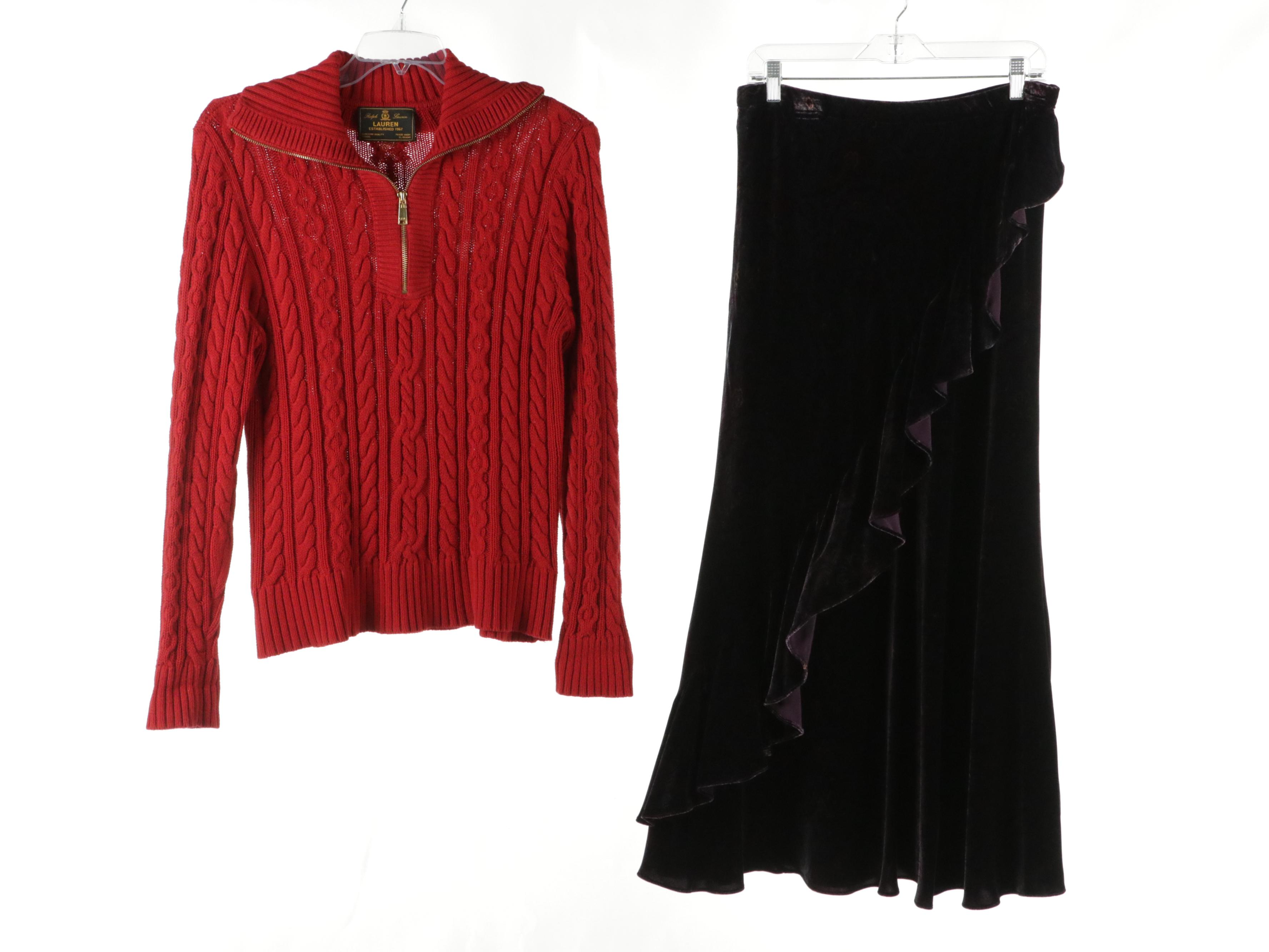 Lauren Ralph Lauren Purple Silk Wrap Top, Paisley Maxi Skirt, Sweaters and More