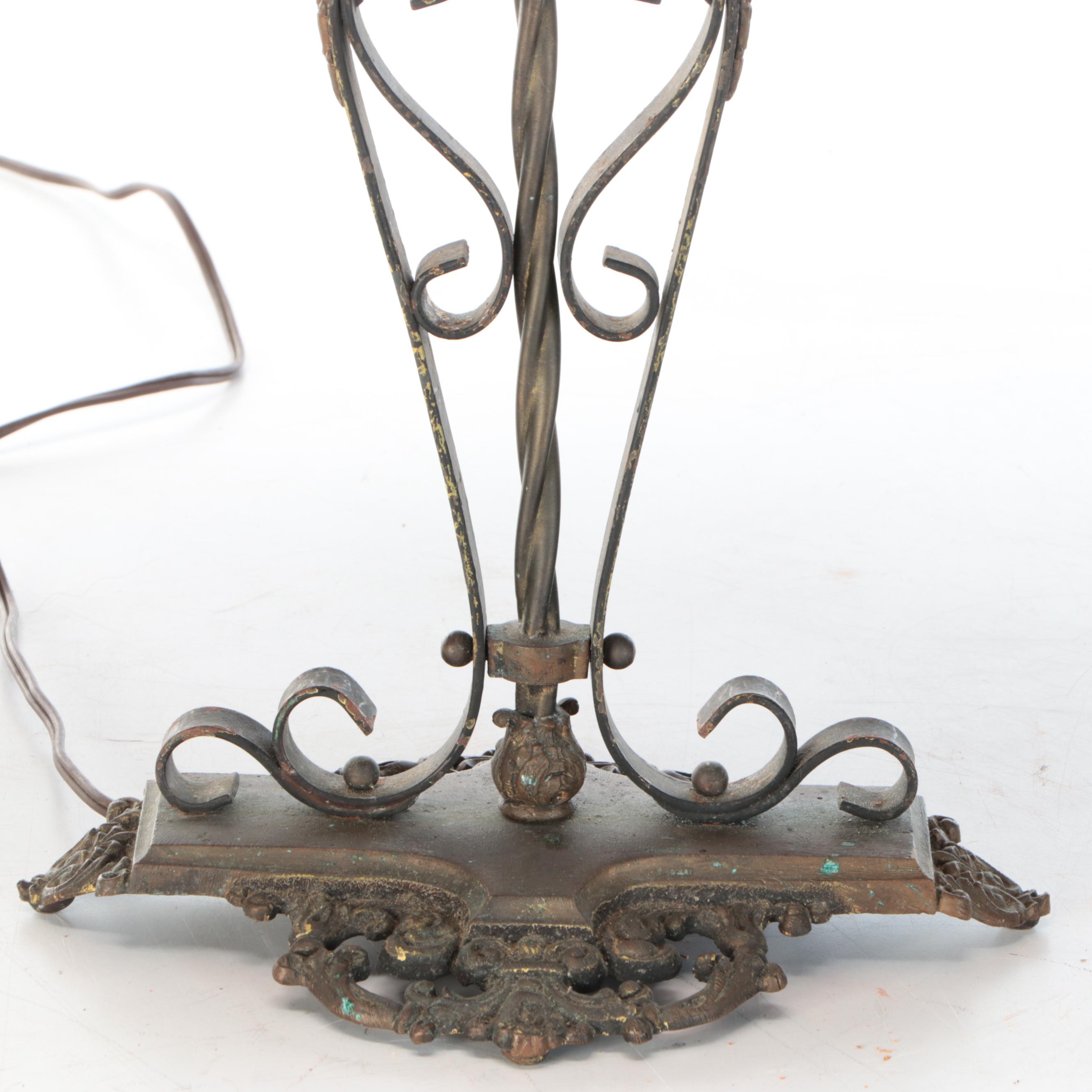 Victorian Style Bent Metal and Stone Table Lamps