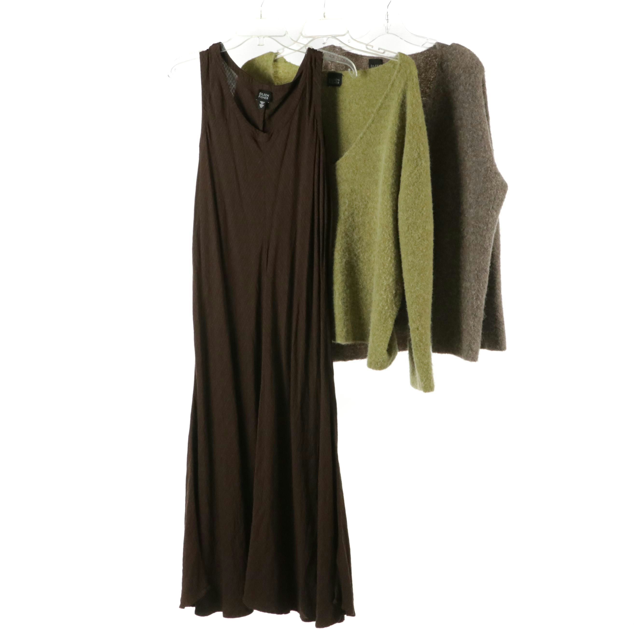 Eileen Fisher Linen Blend Maxi Dress with Alpaca & Merino Wool V-Neck Sweaters