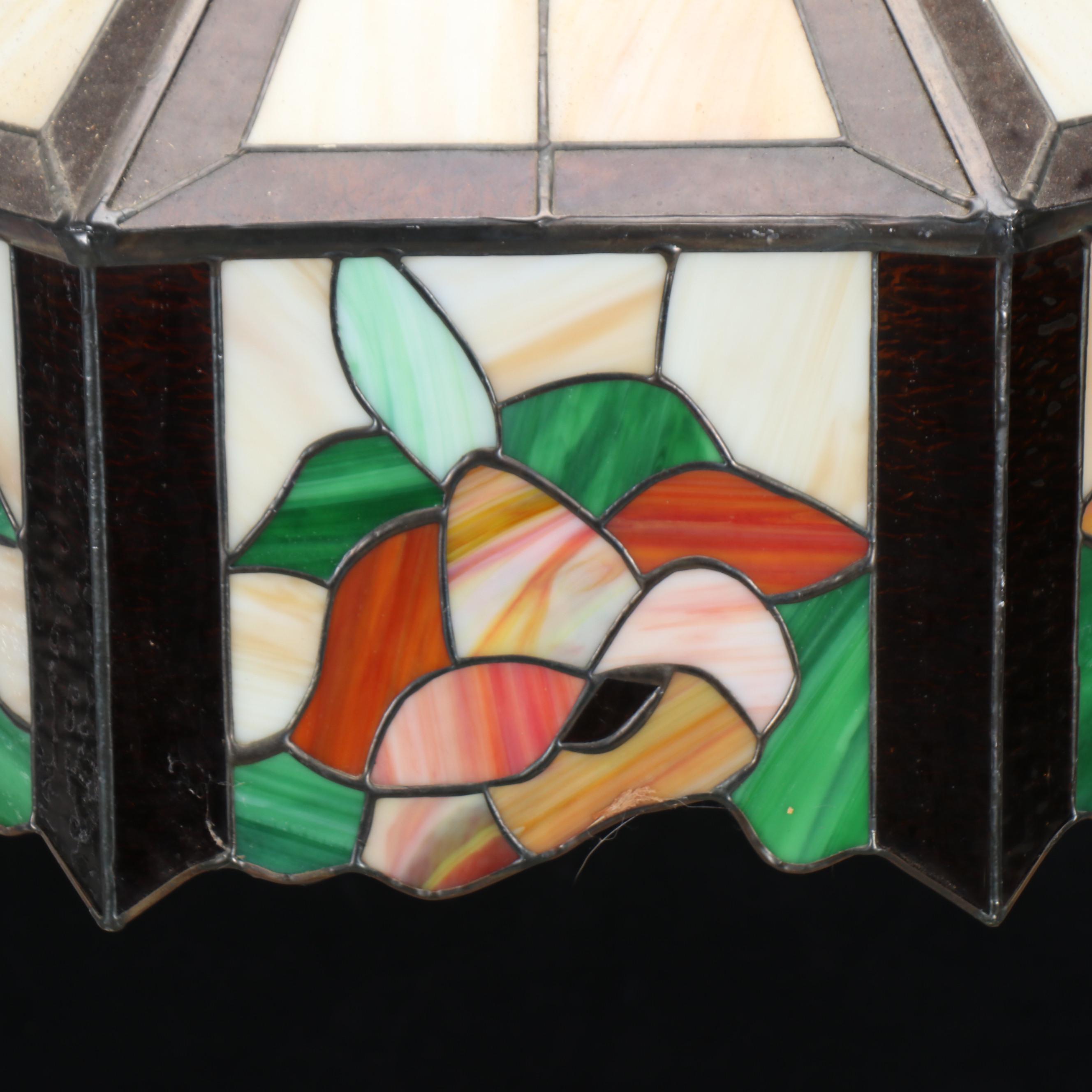 Floral Stained and Slag Glass Panel Pendant Light