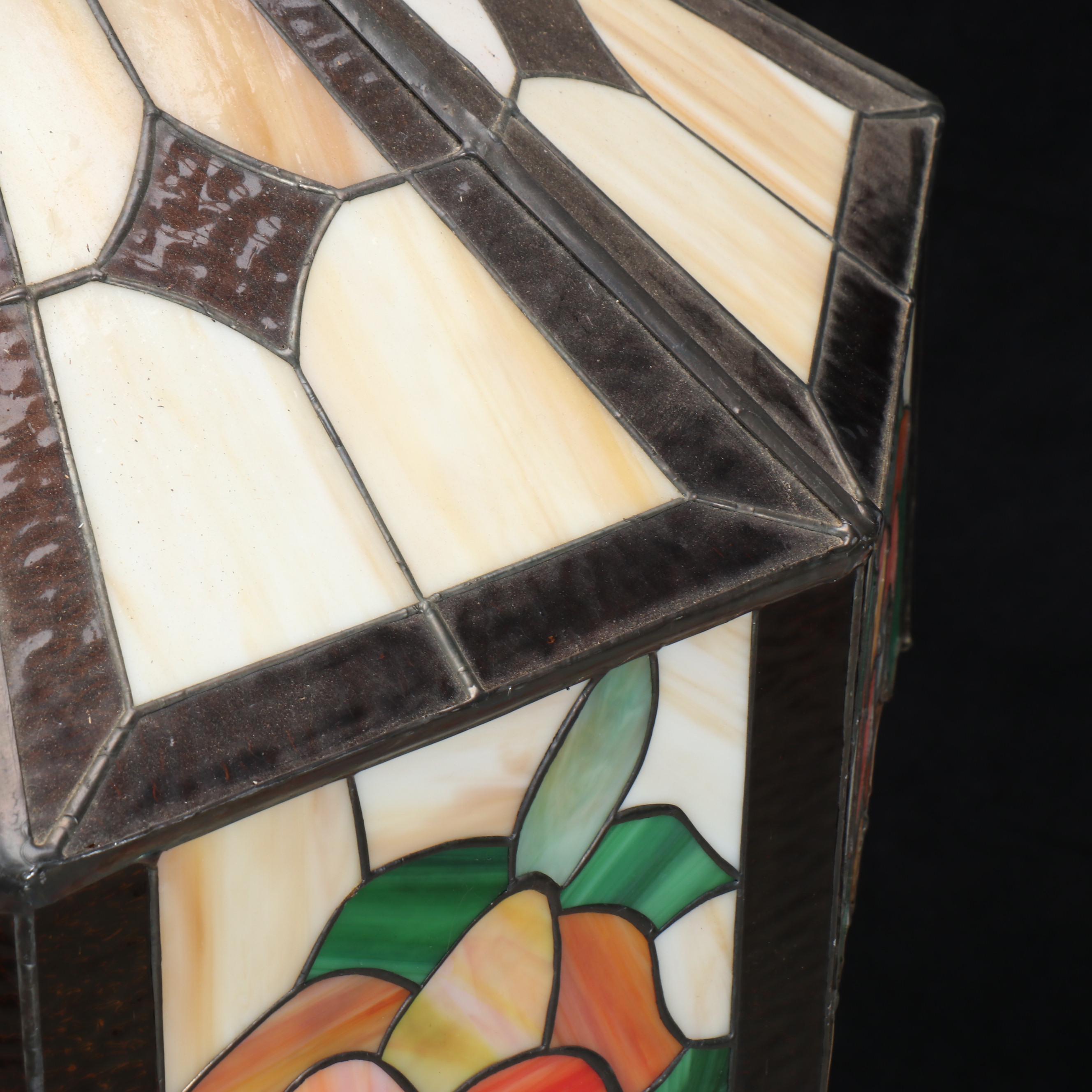 Floral Stained and Slag Glass Panel Pendant Light