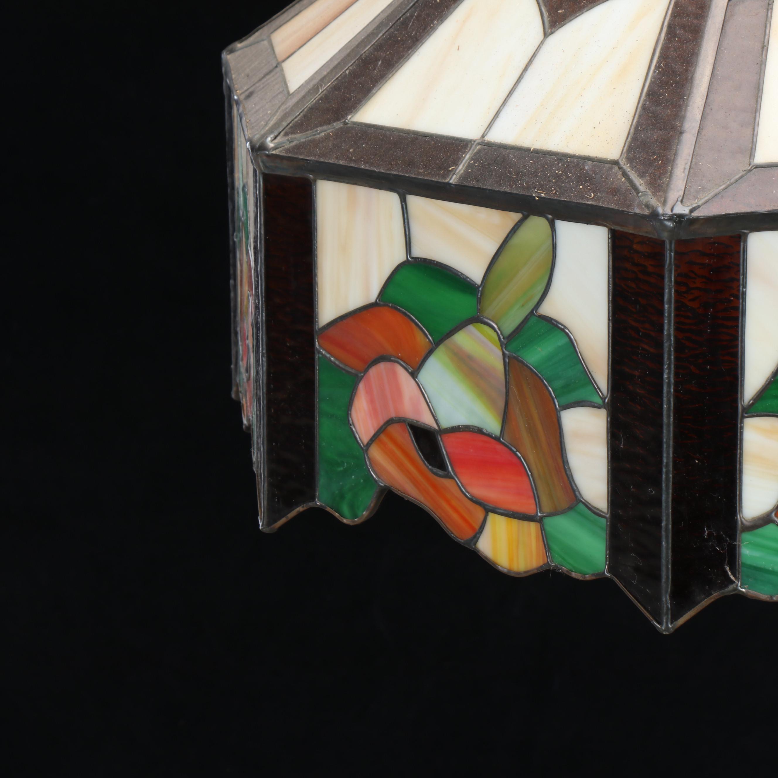 Floral Stained and Slag Glass Panel Pendant Light