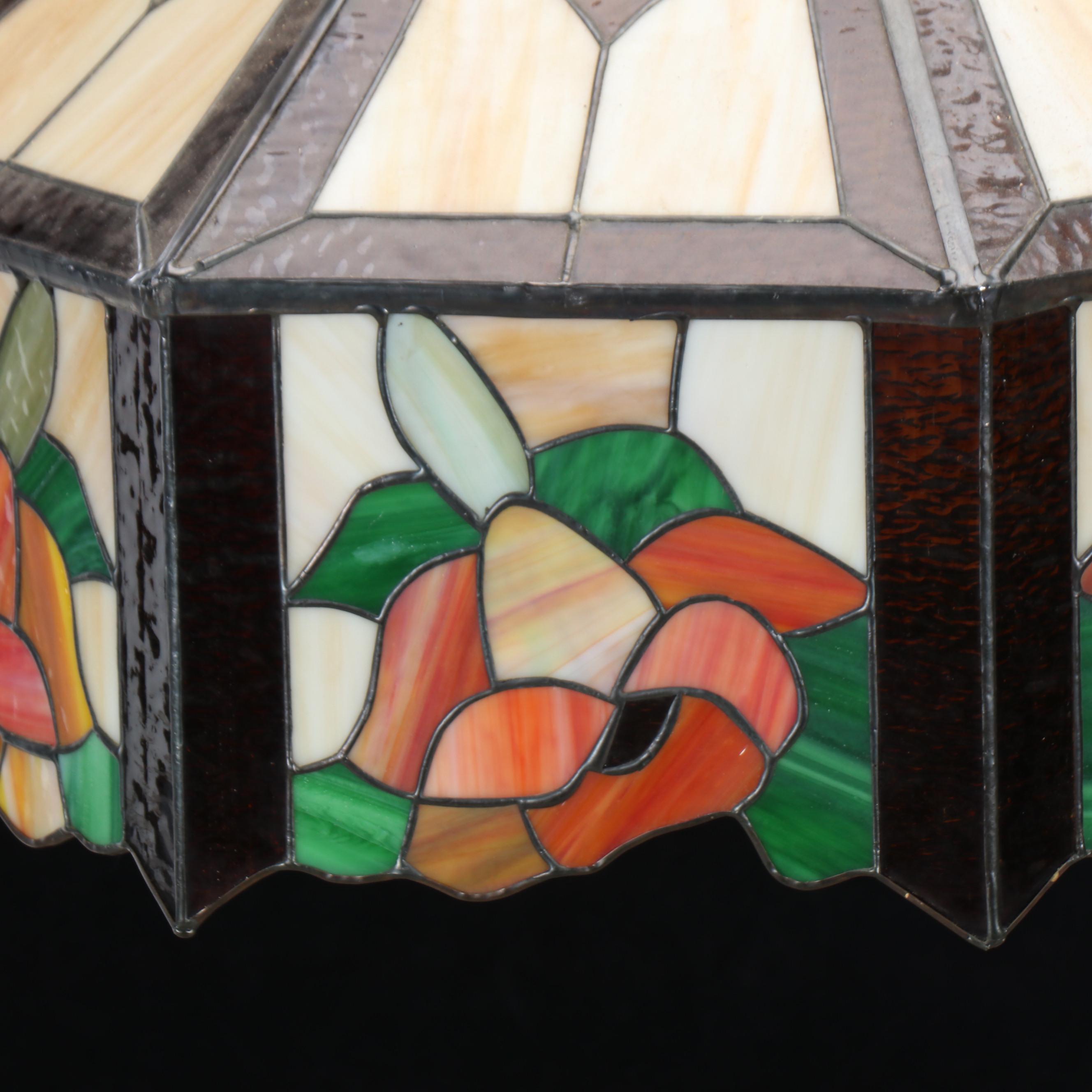 Floral Stained and Slag Glass Panel Pendant Light