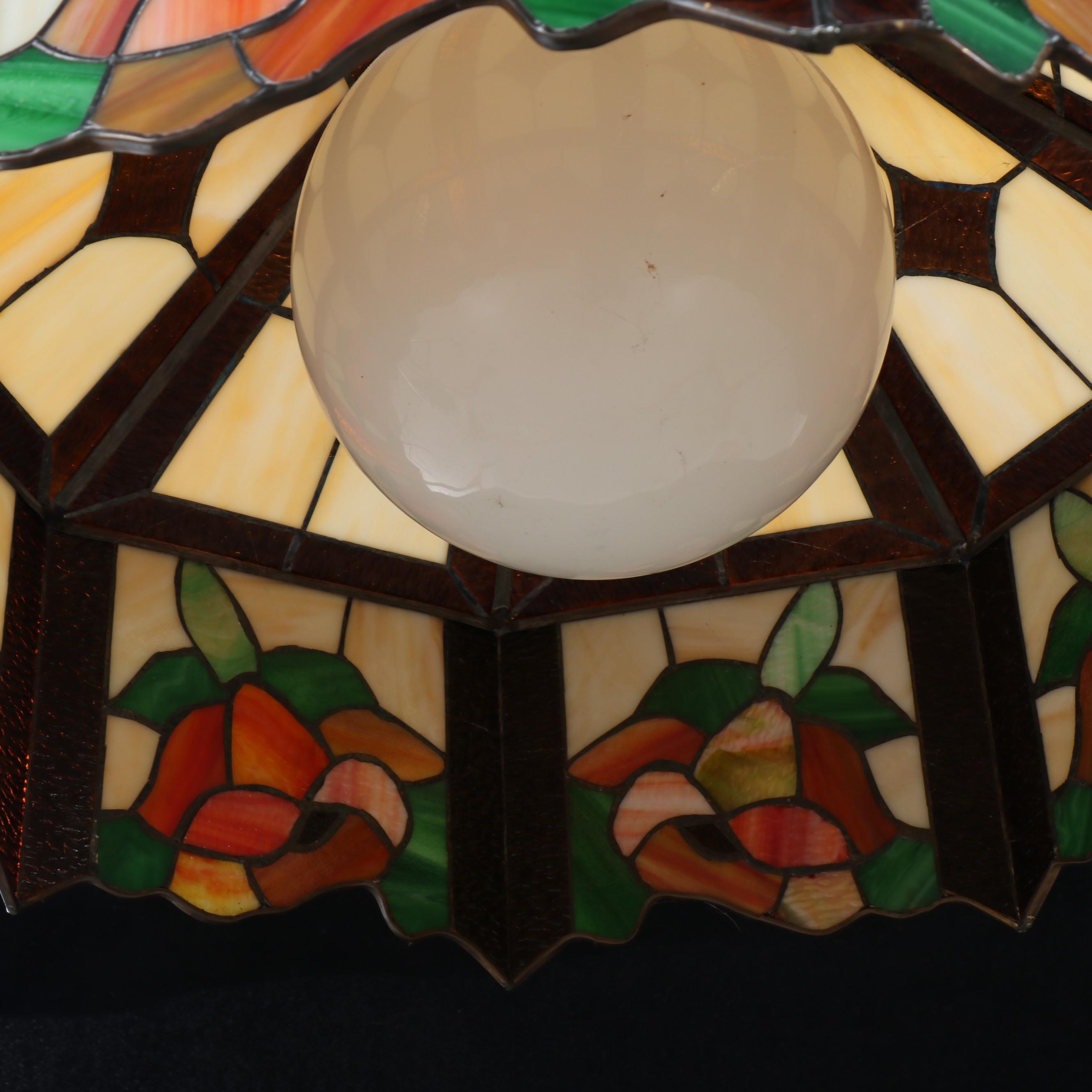 Floral Stained and Slag Glass Panel Pendant Light