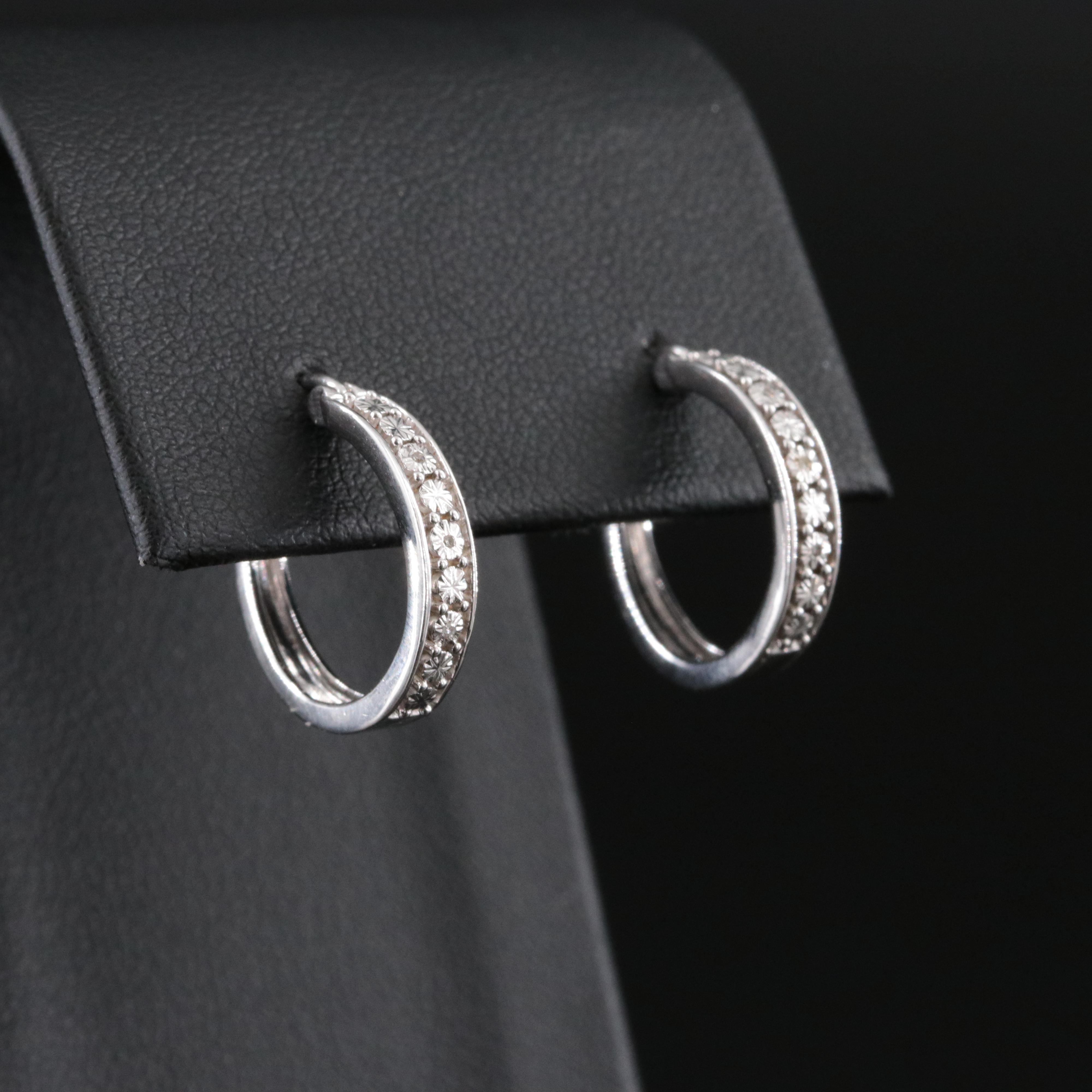 Sterling Diamond Hoop Earrings