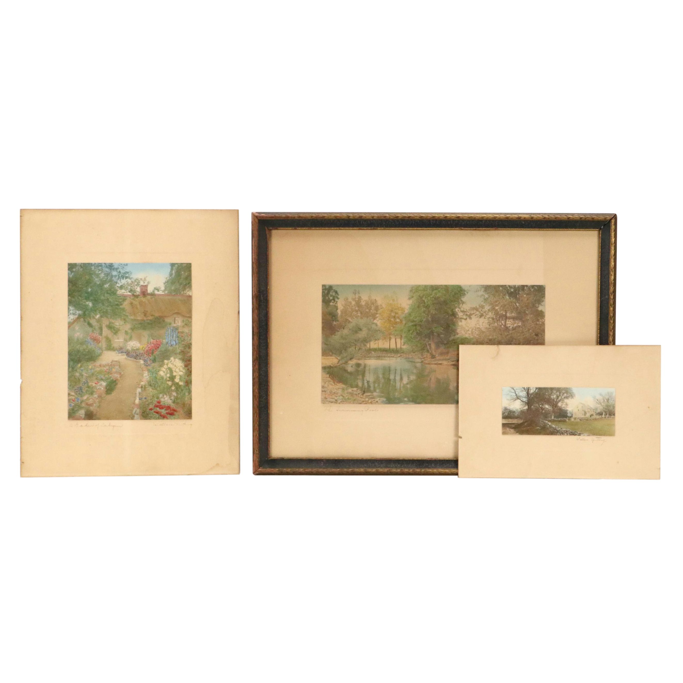 Wallace Nutting Hand-Colored Platinum Photographs "The Swimming Pool" and More