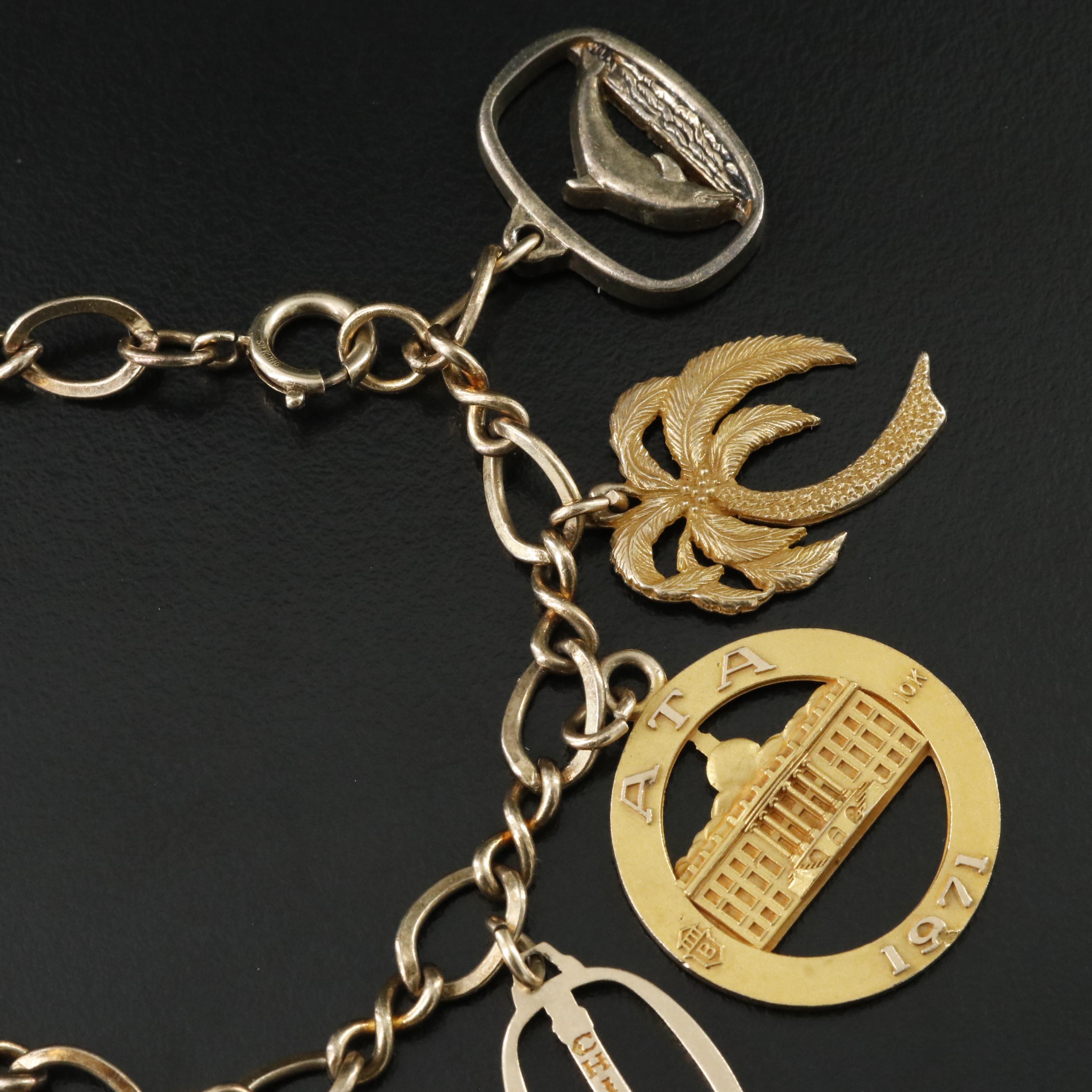 1970s Sterling Charm Bracelet Including 10K and Gold-Filled