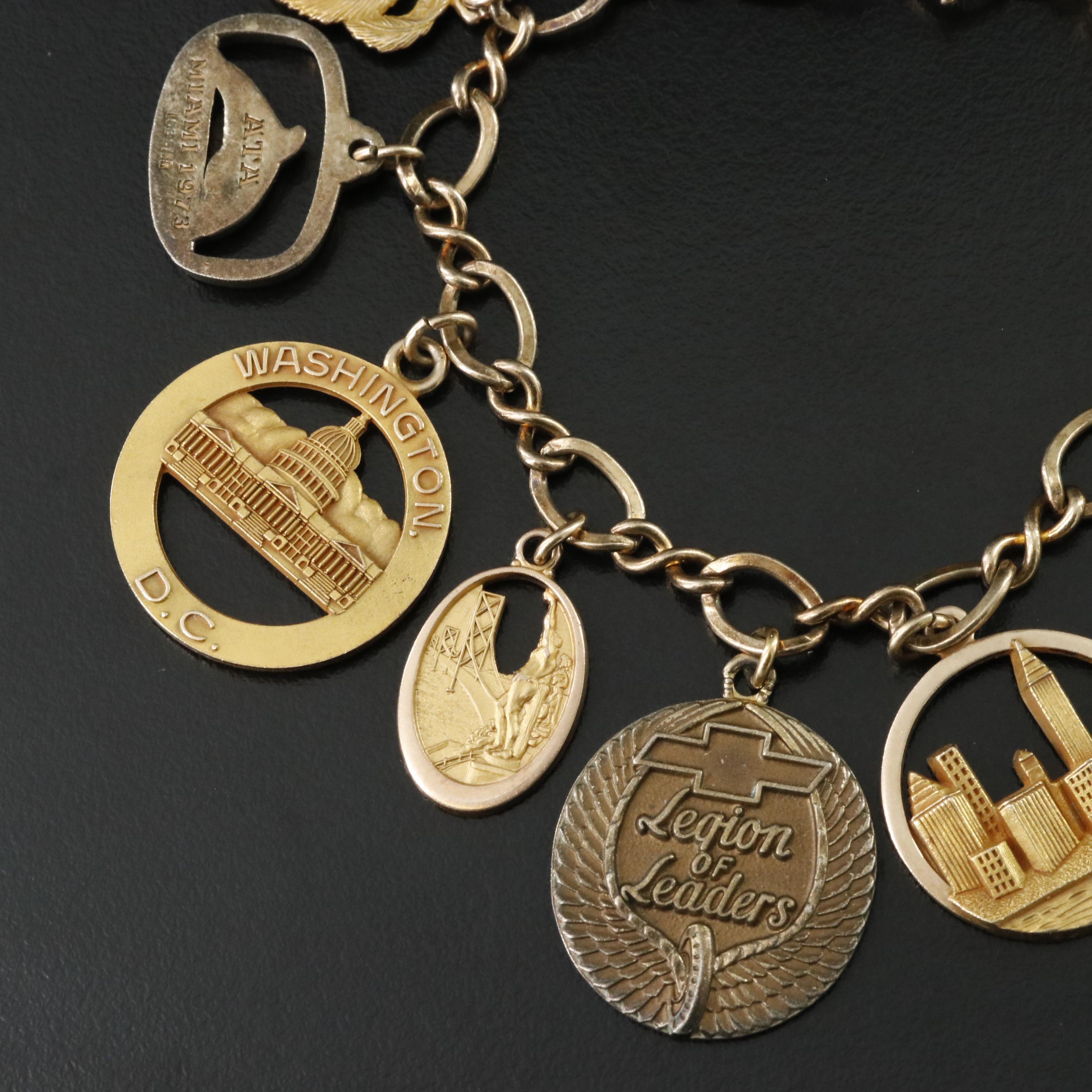 1970s Sterling Charm Bracelet Including 10K and Gold-Filled