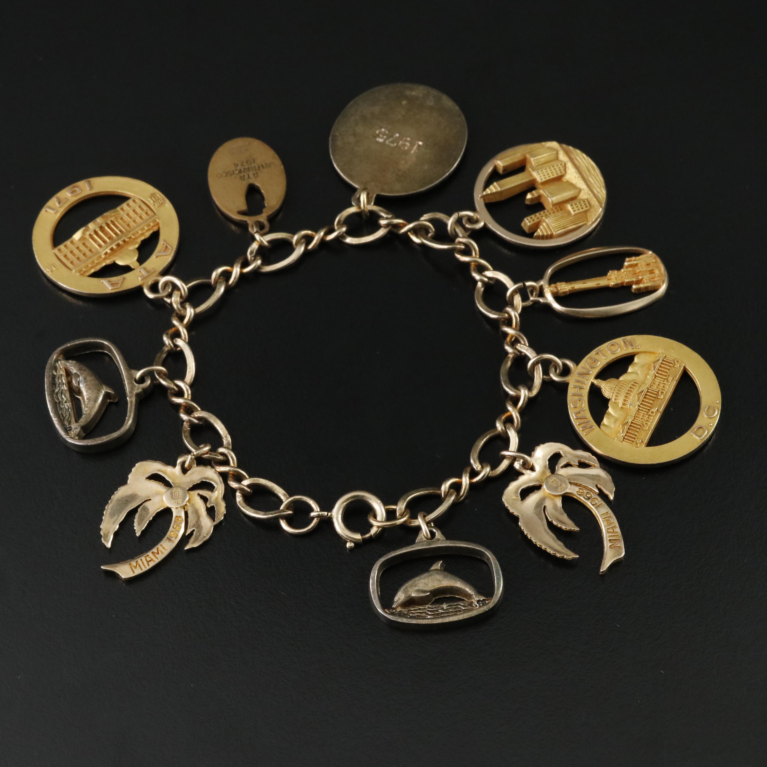 1970s Sterling Charm Bracelet Including 10K and Gold-Filled