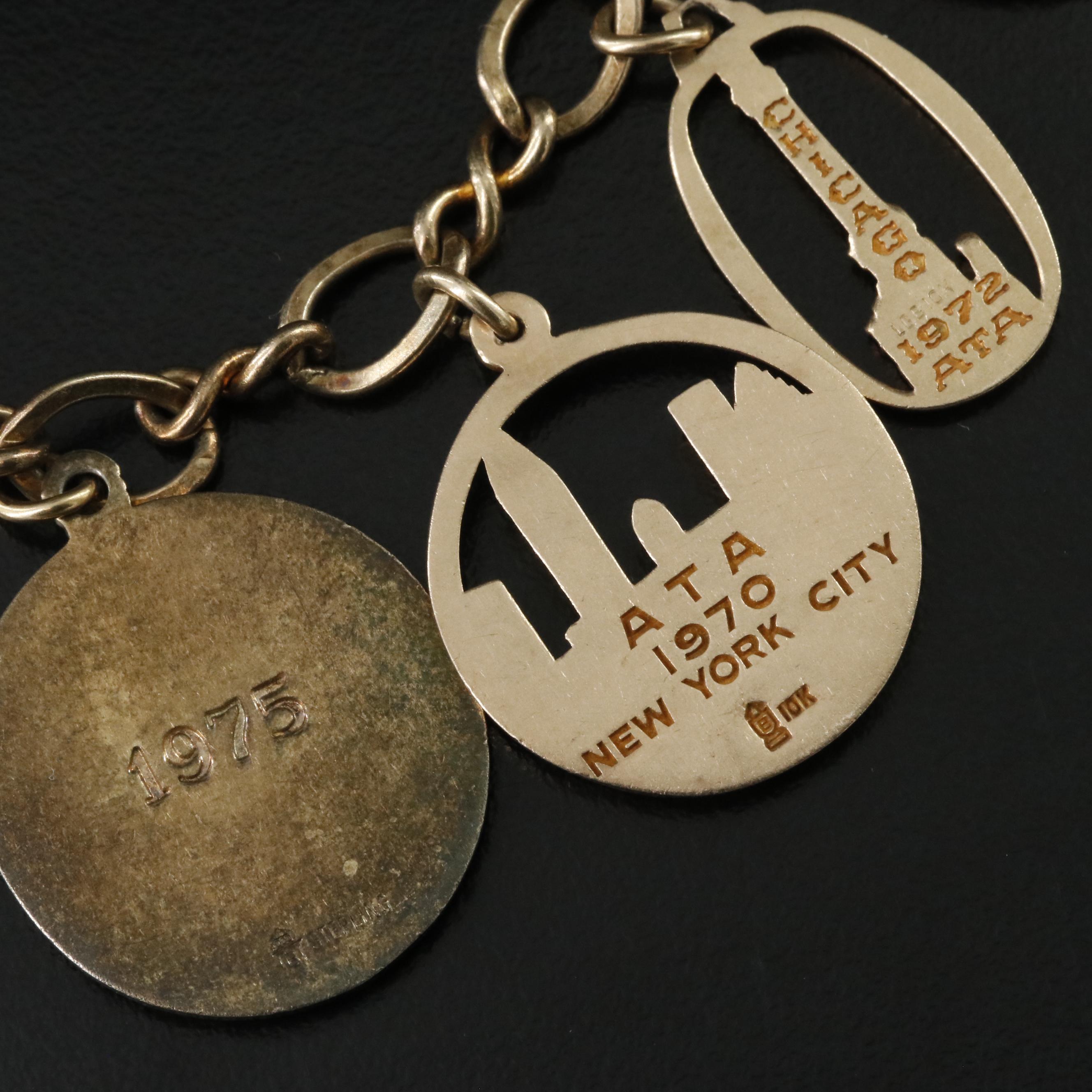 1970s Sterling Charm Bracelet Including 10K and Gold-Filled