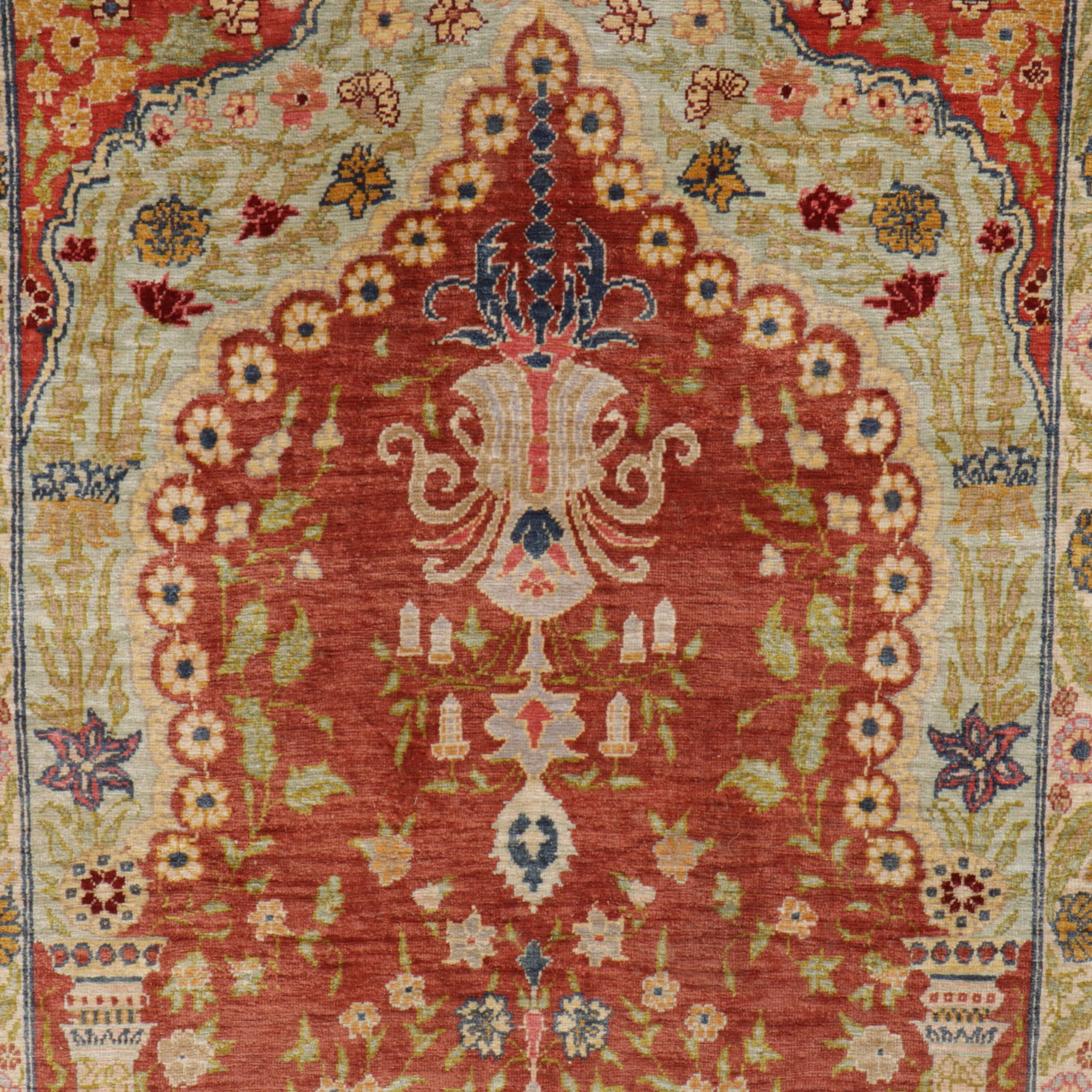 2'2 x 3'6 Hand-Knotted Turkish Kayseri Silk Prayer Rug