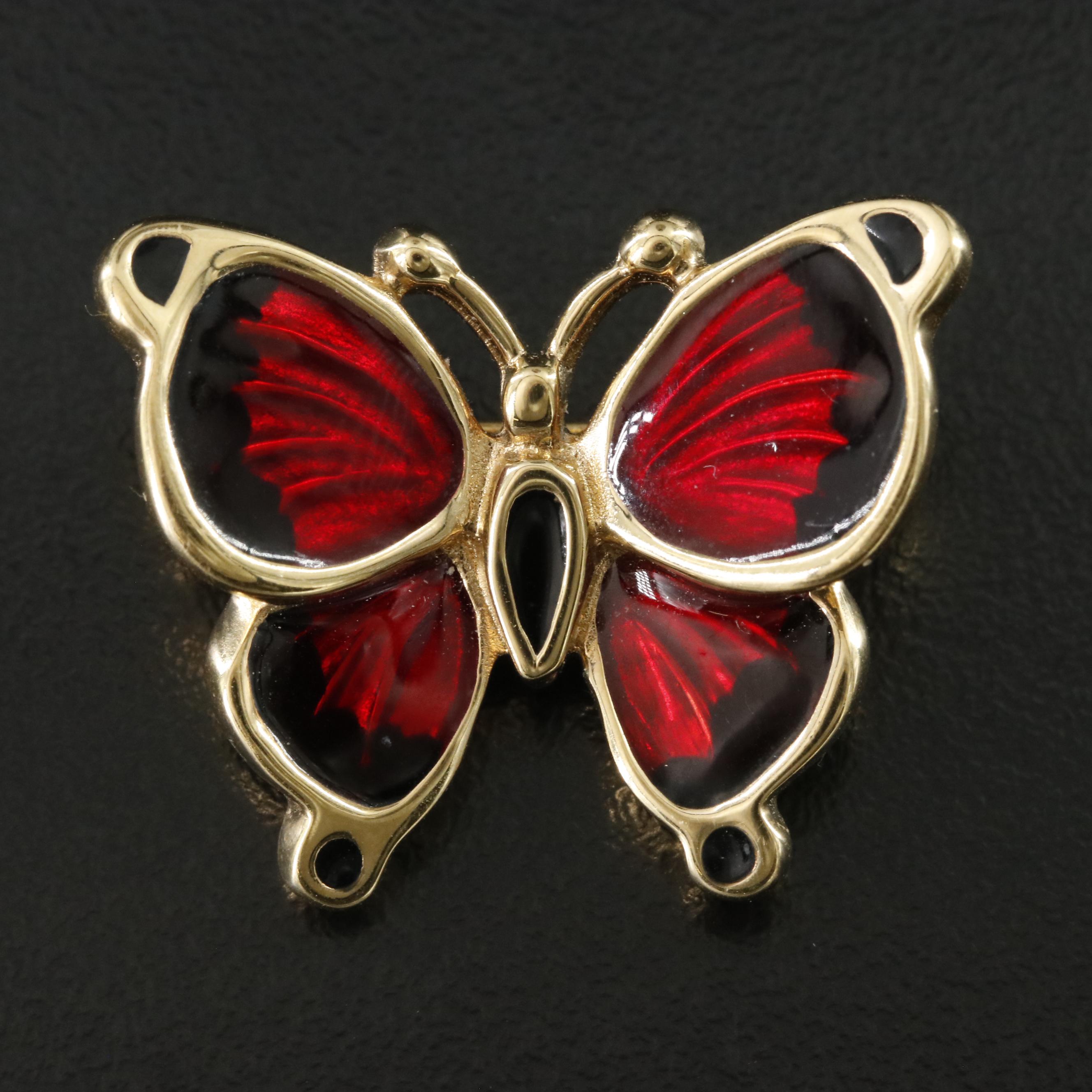 14K Electroformed Enamel Butterfly Pin