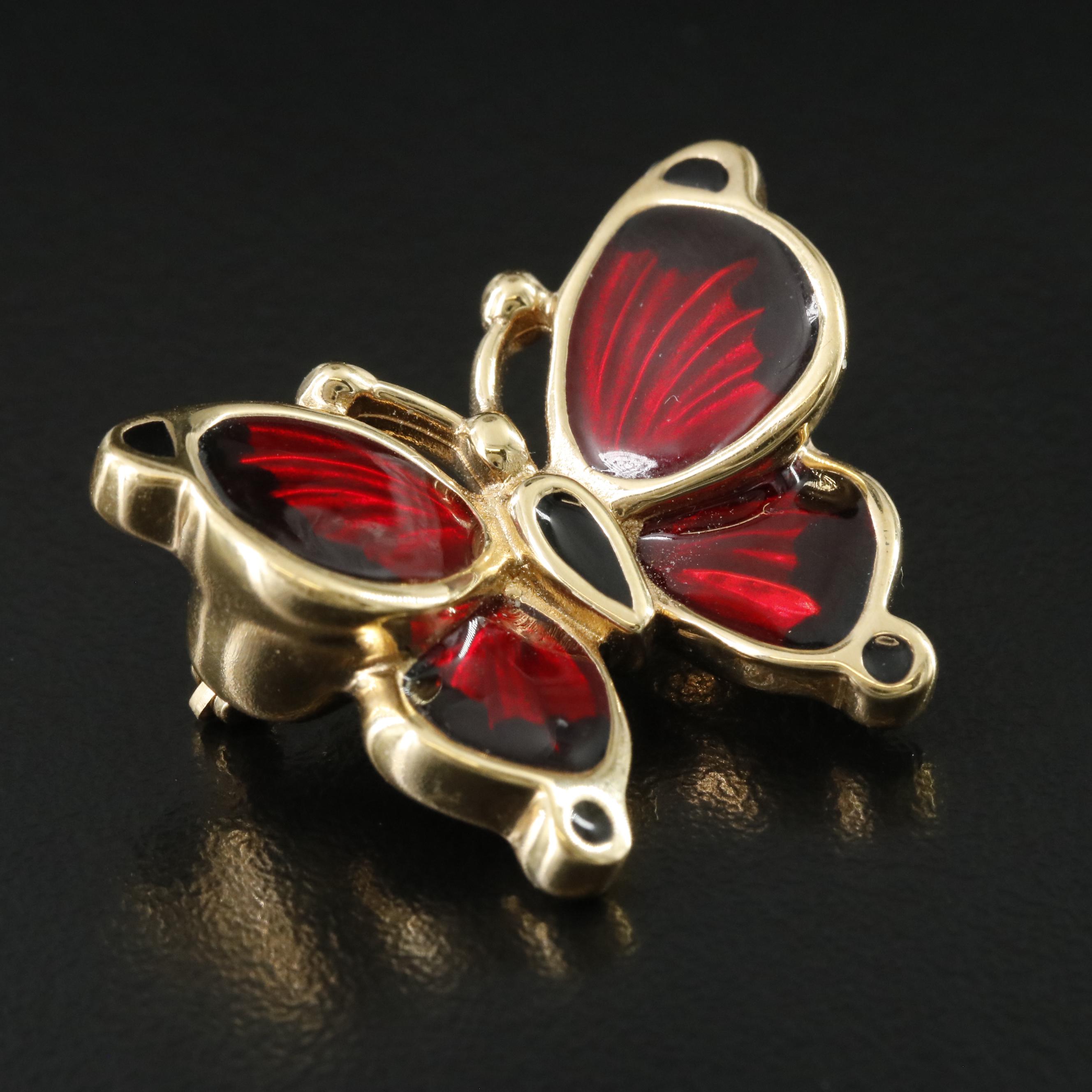 14K Electroformed Enamel Butterfly Pin