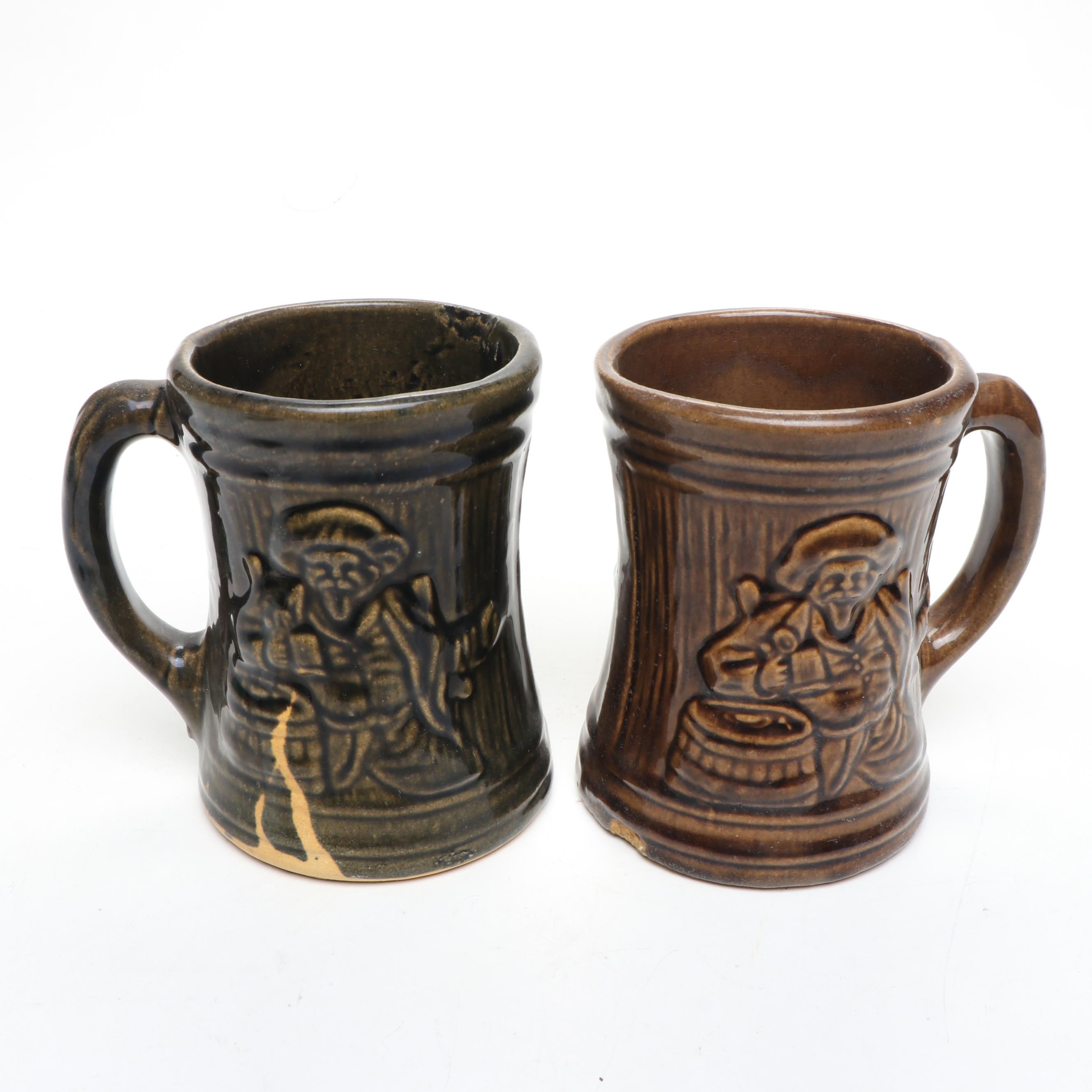 Nelson McCoy Pottery with Hull Brownware Tankards and Pitcher