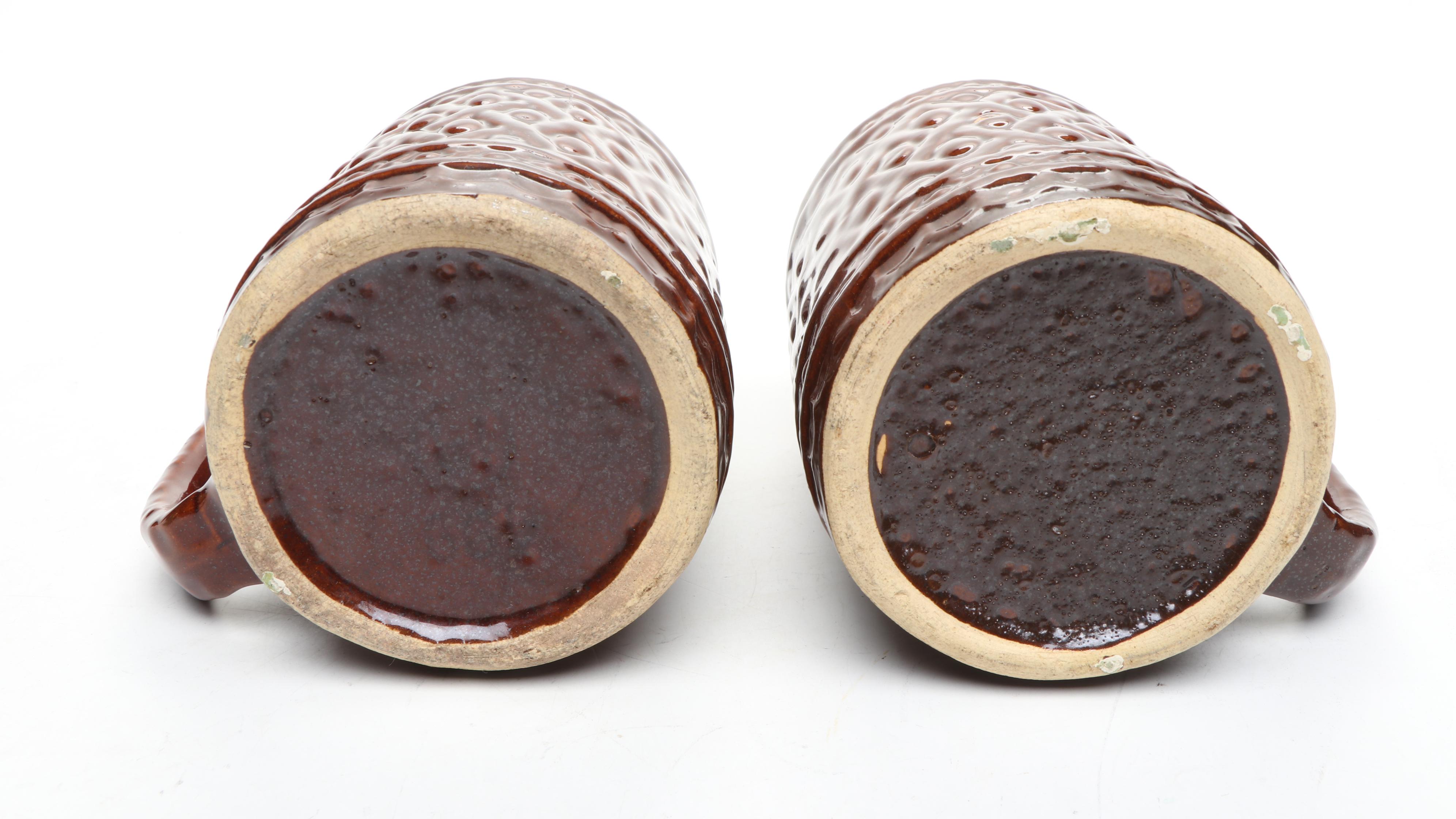 Nelson McCoy Pottery with Hull Brownware Tankards and Pitcher