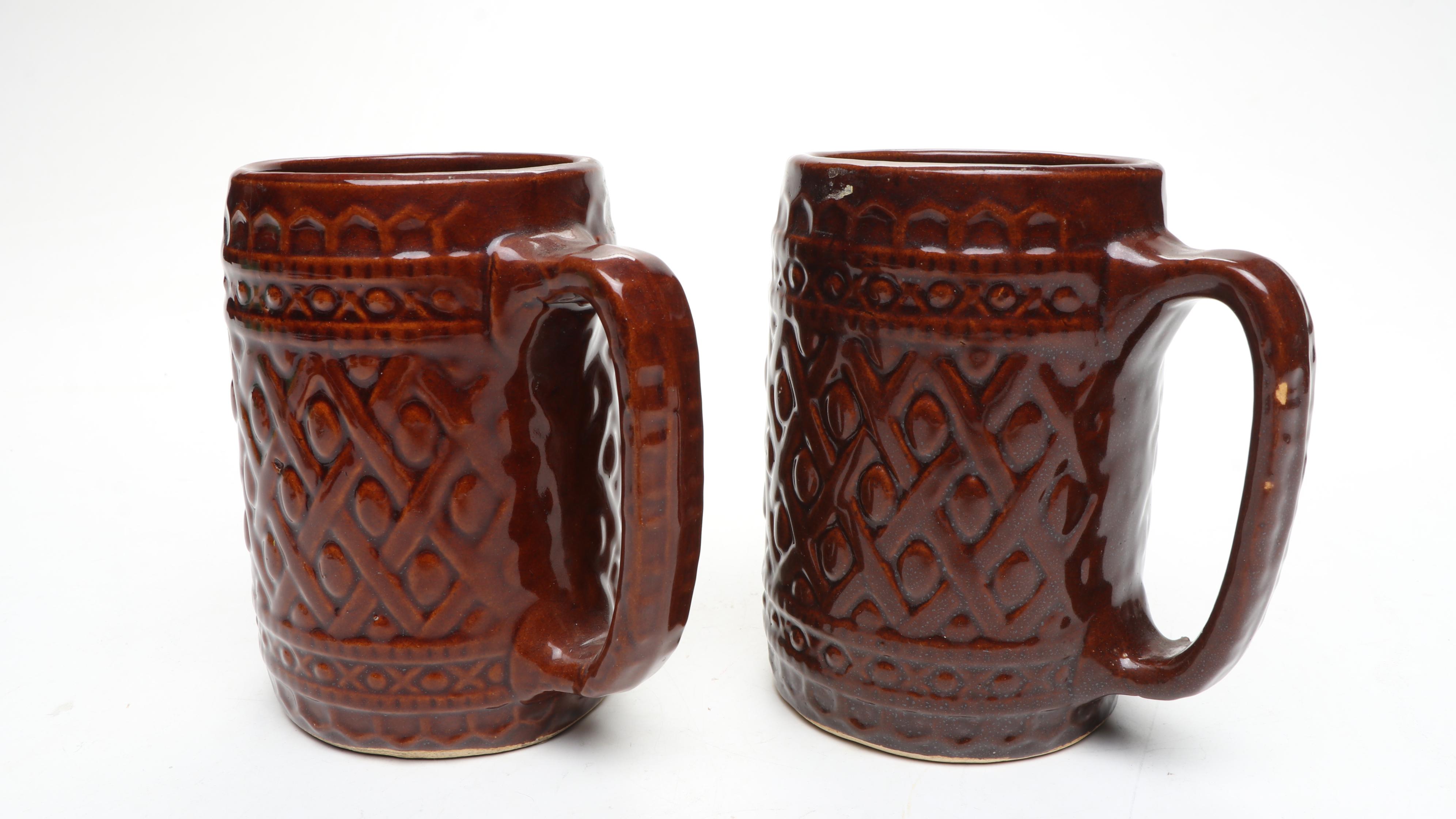 Nelson McCoy Pottery with Hull Brownware Tankards and Pitcher