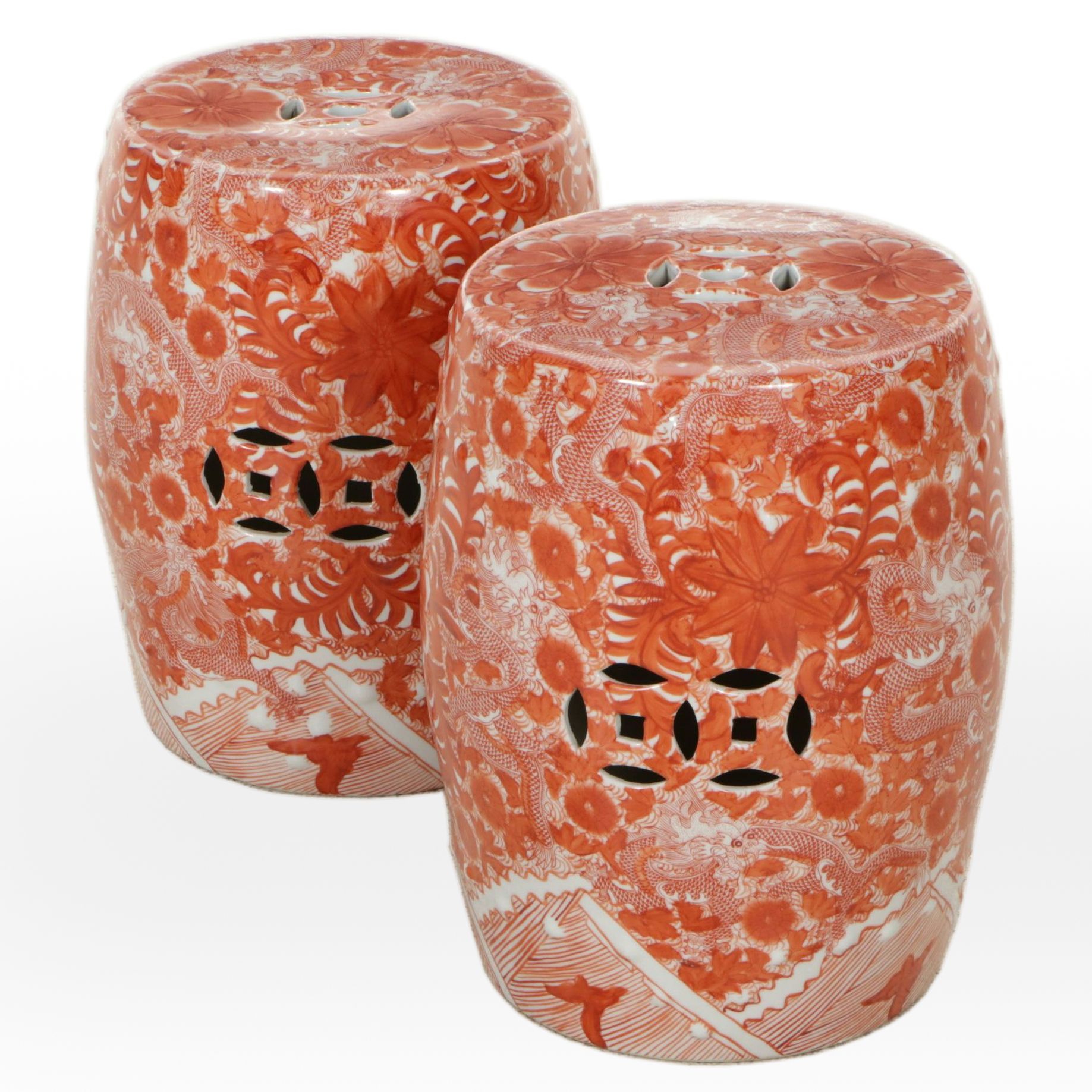 Chinese Glazed Ceramic Garden Seats with Dragons, Pair, 21st Century