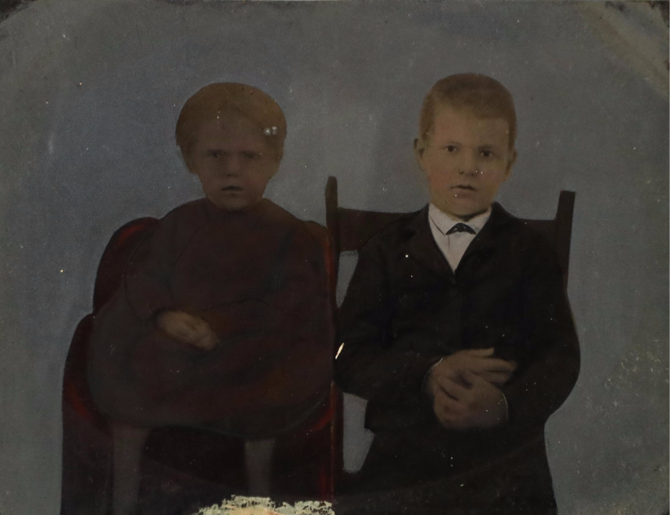 Hand-Painted Portrait Photograph of Two Children, Circa Late 19th Century