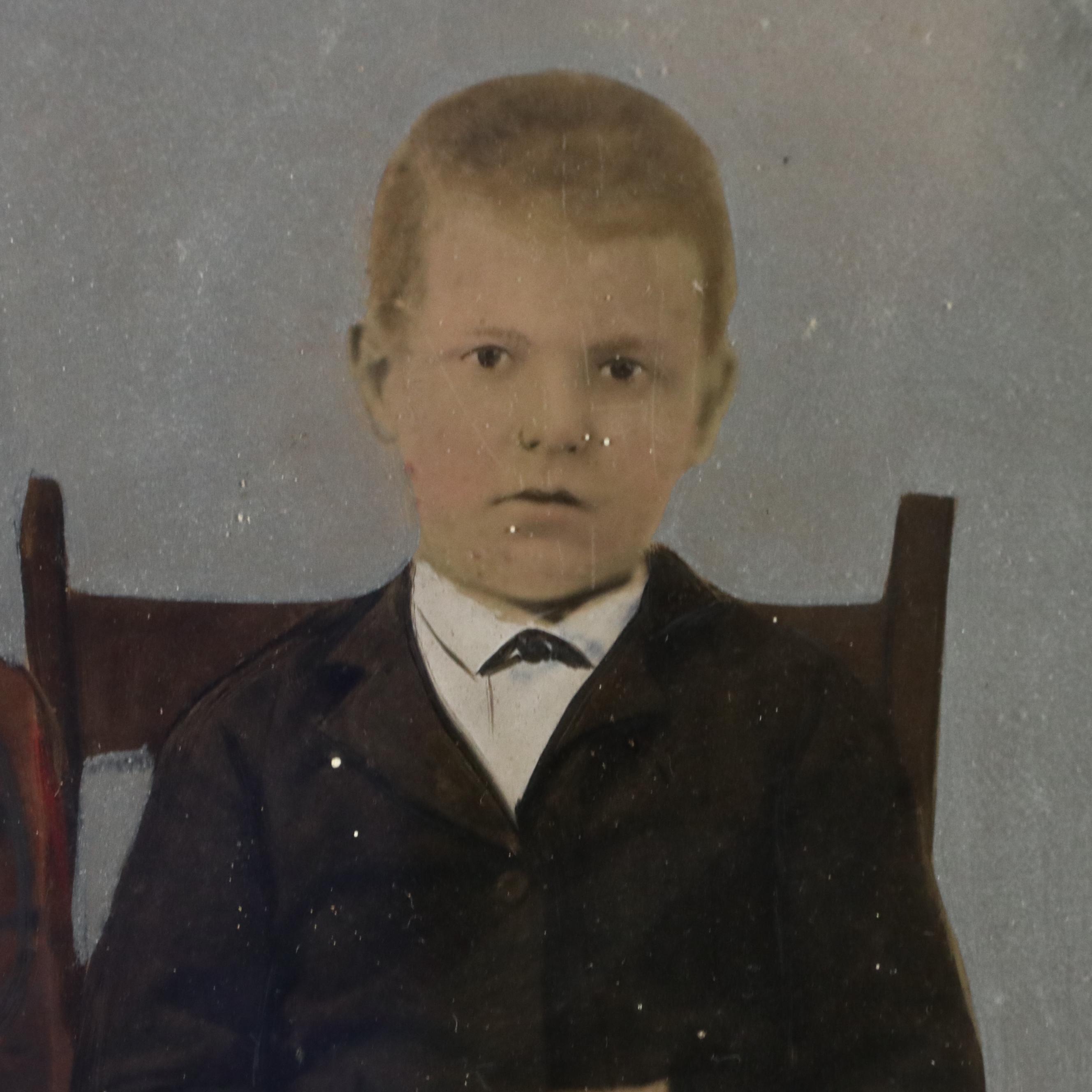 Hand-Painted Portrait Photograph of Two Children, Circa Late 19th Century