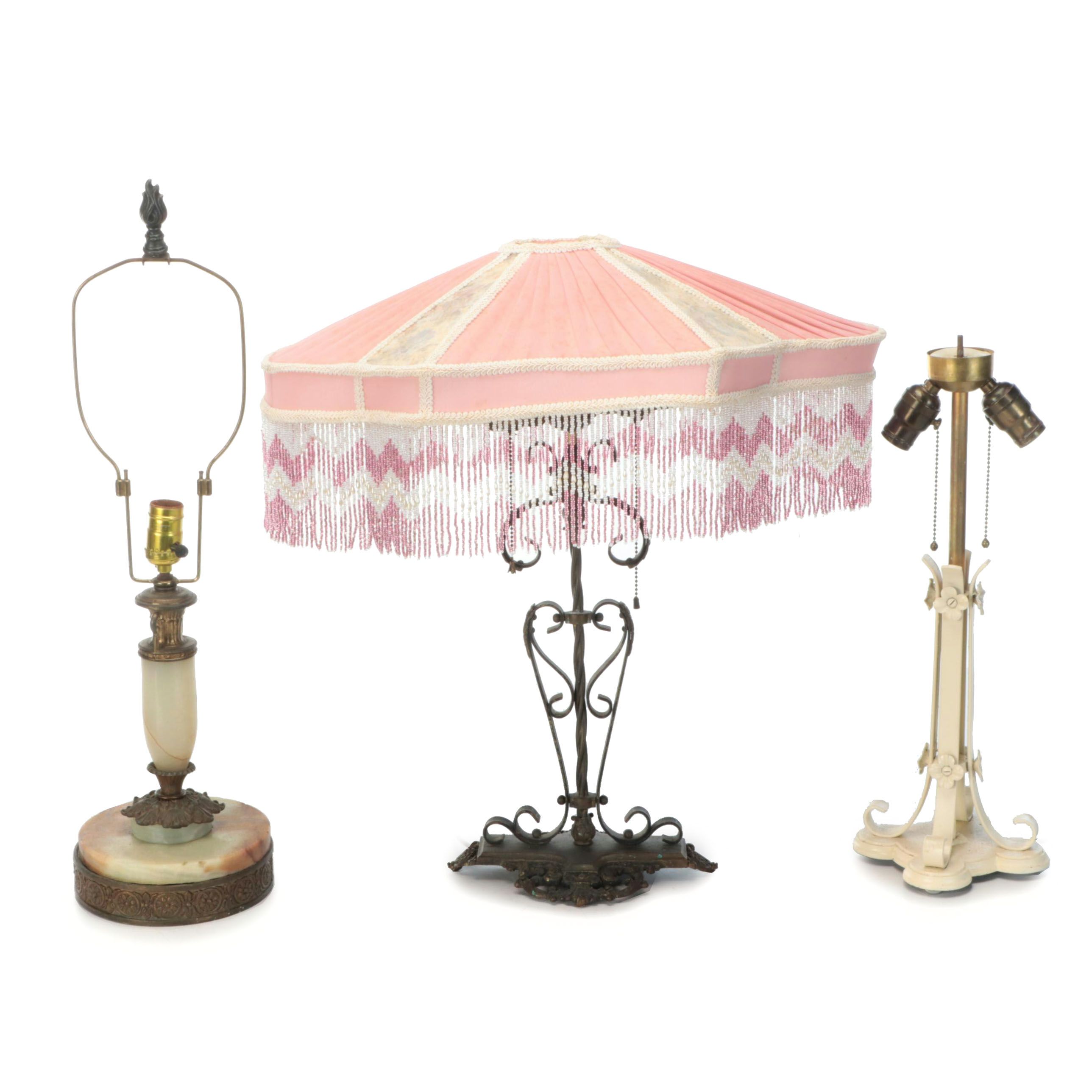 Victorian Style Bent Metal and Stone Table Lamps