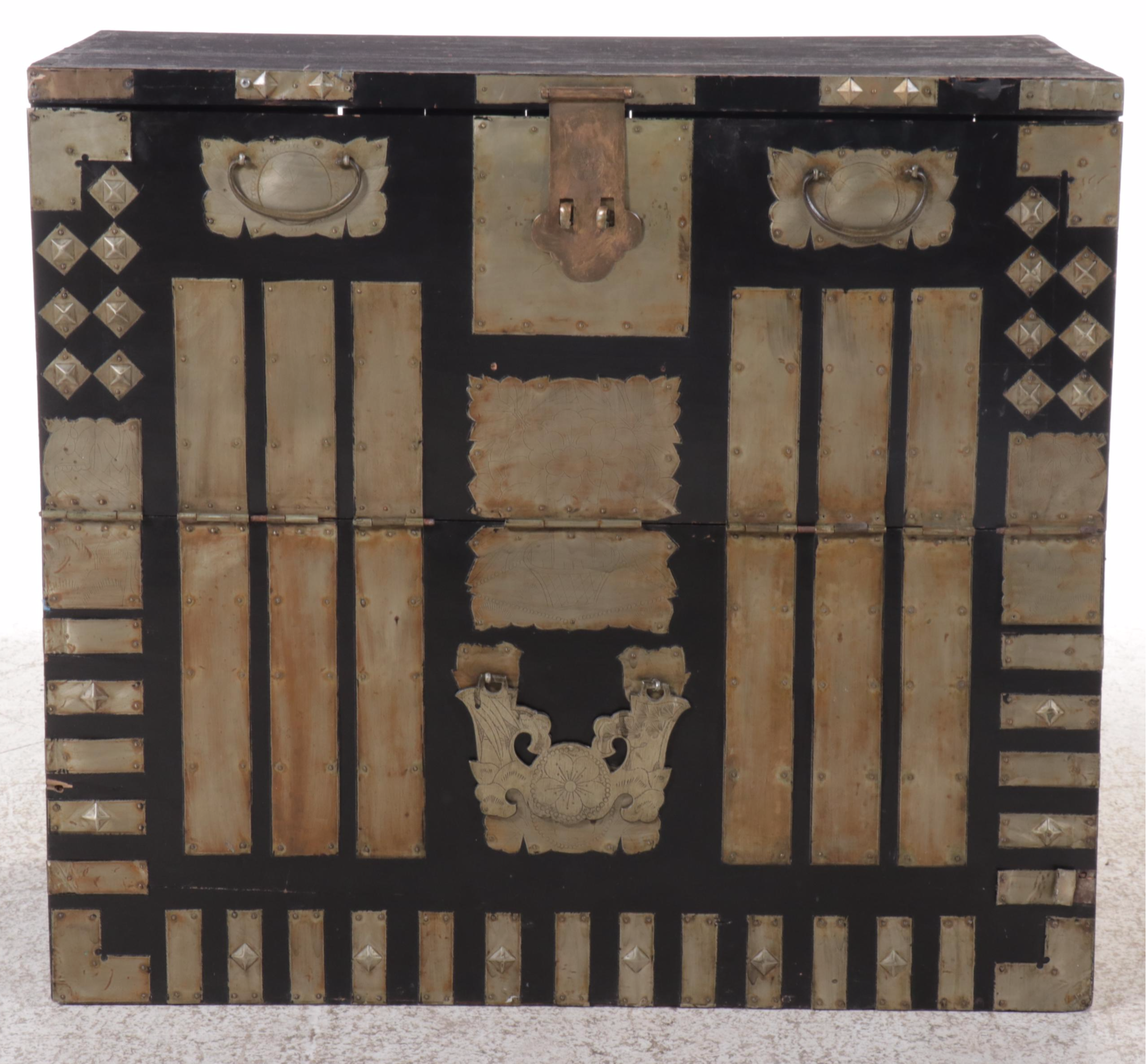 Korean Bandaji Chest with Etched White Brass Adornments