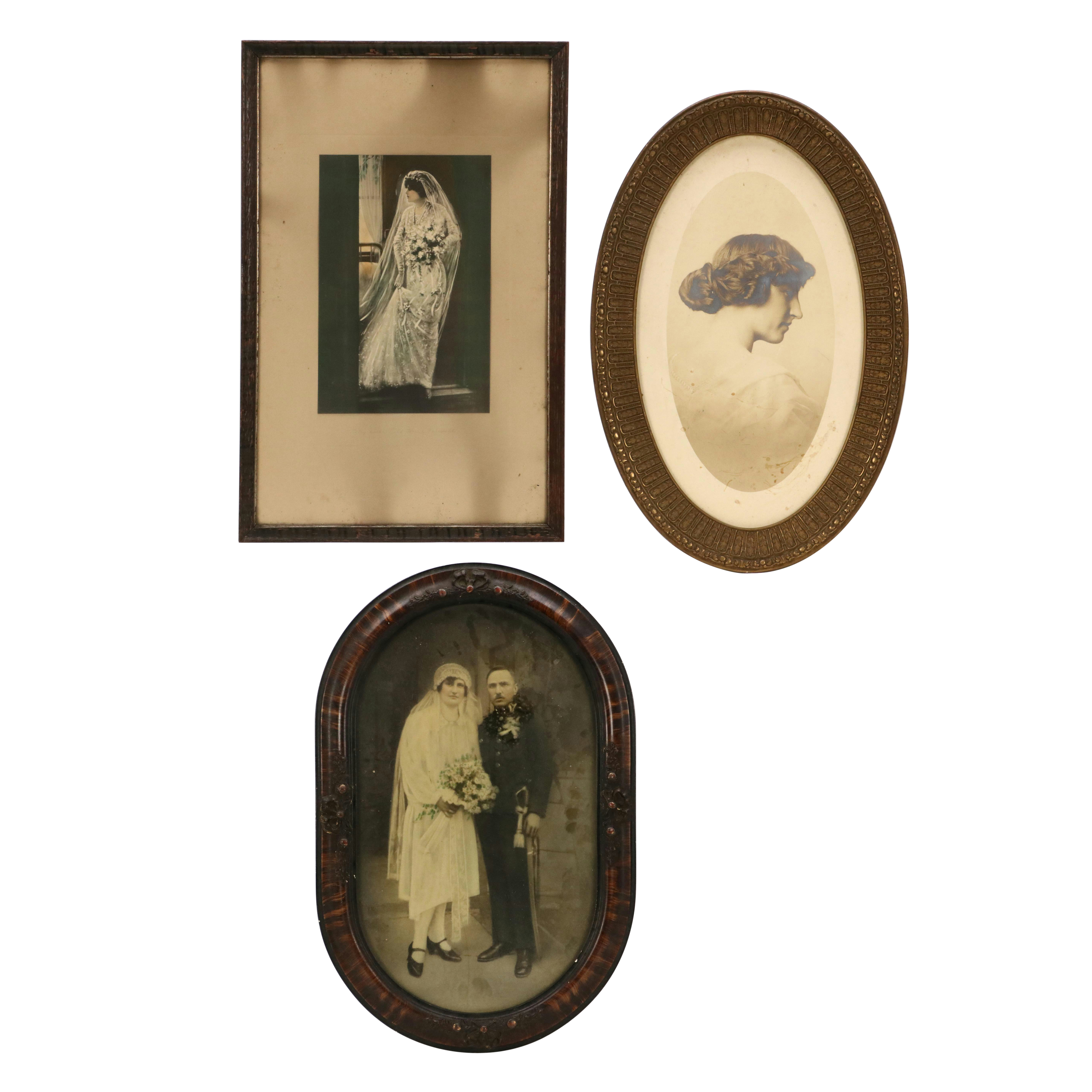 Hand-Colored Wedding Photographs and Silver Gelatin Portrait, Late 19th Century
