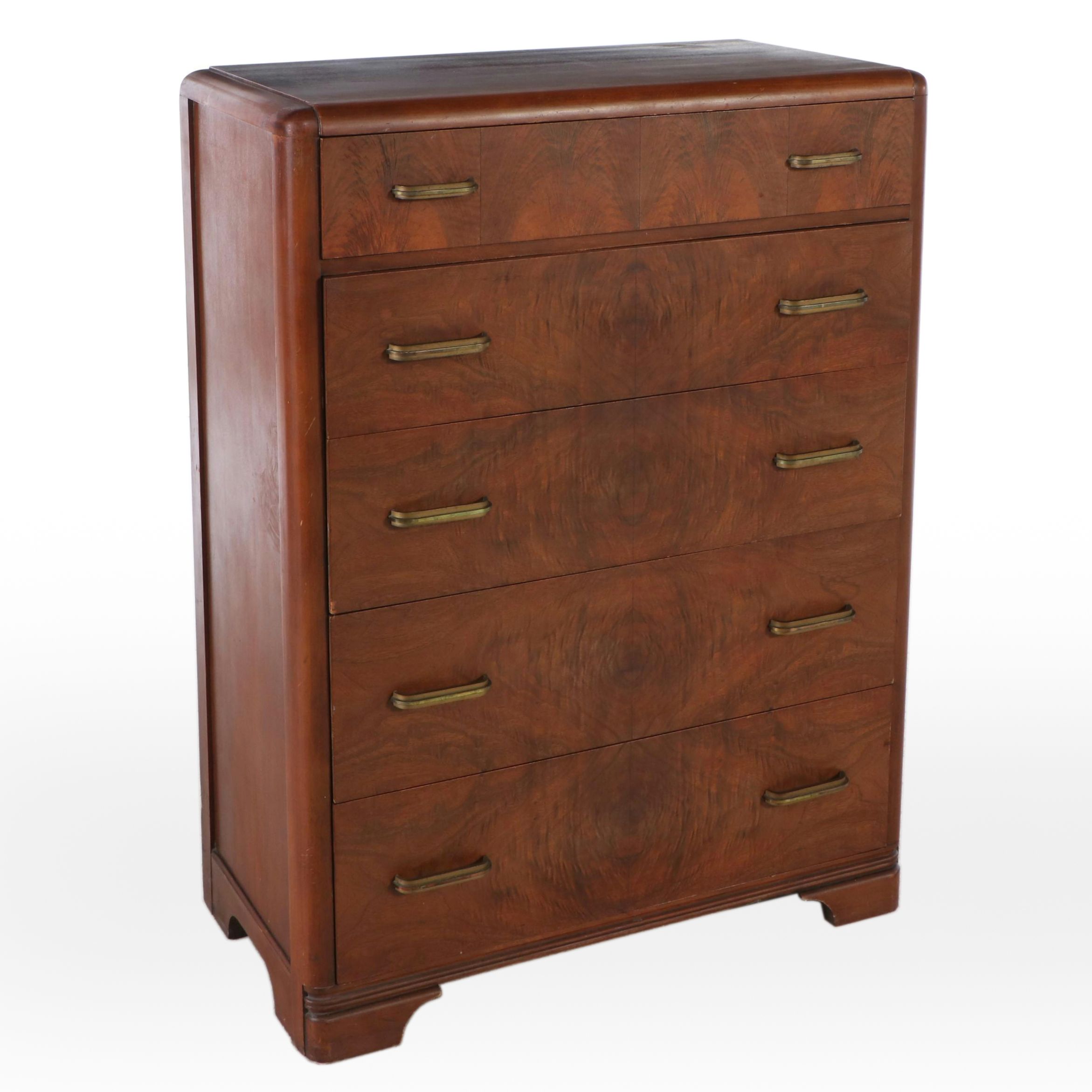 Art Deco Style Burl Wood Five-Drawer Chest, Early to Mid-20th Century