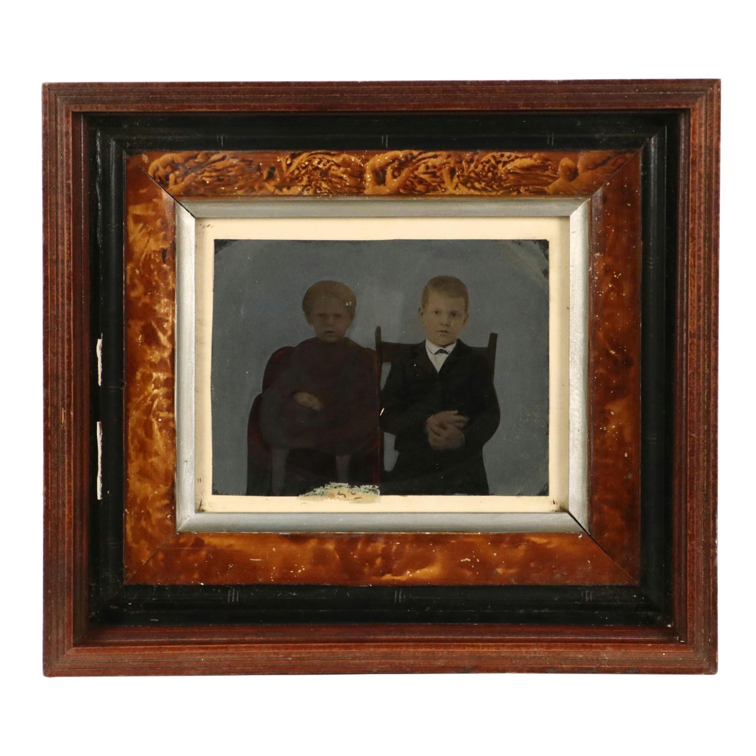 Hand-Painted Portrait Photograph of Two Children, Circa Late 19th Century