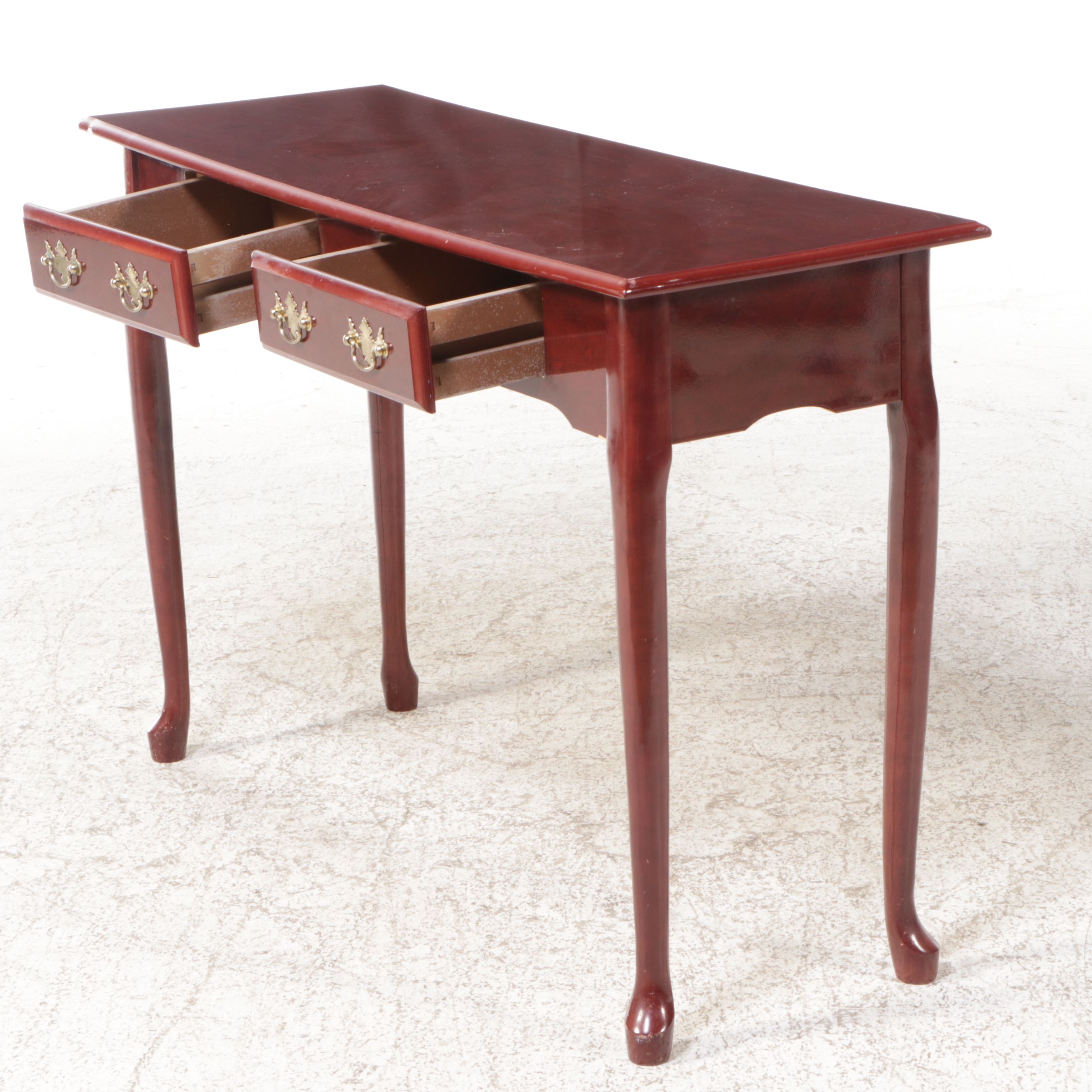 Queen Anne Style Two-Drawer Mahogany Console Table