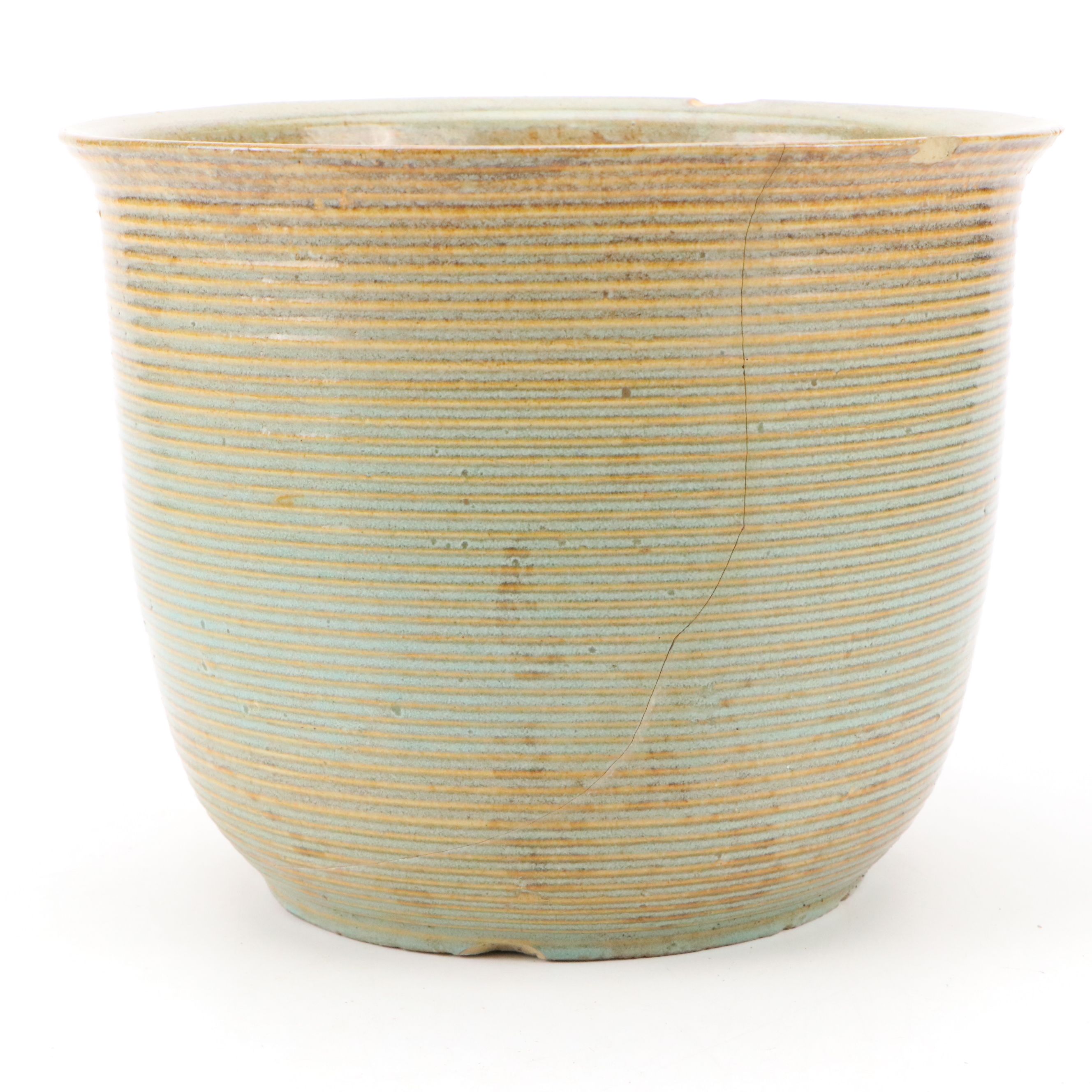 Earthenware Studio Pottery Jardinière with Ribbed Bowls and Other Plates