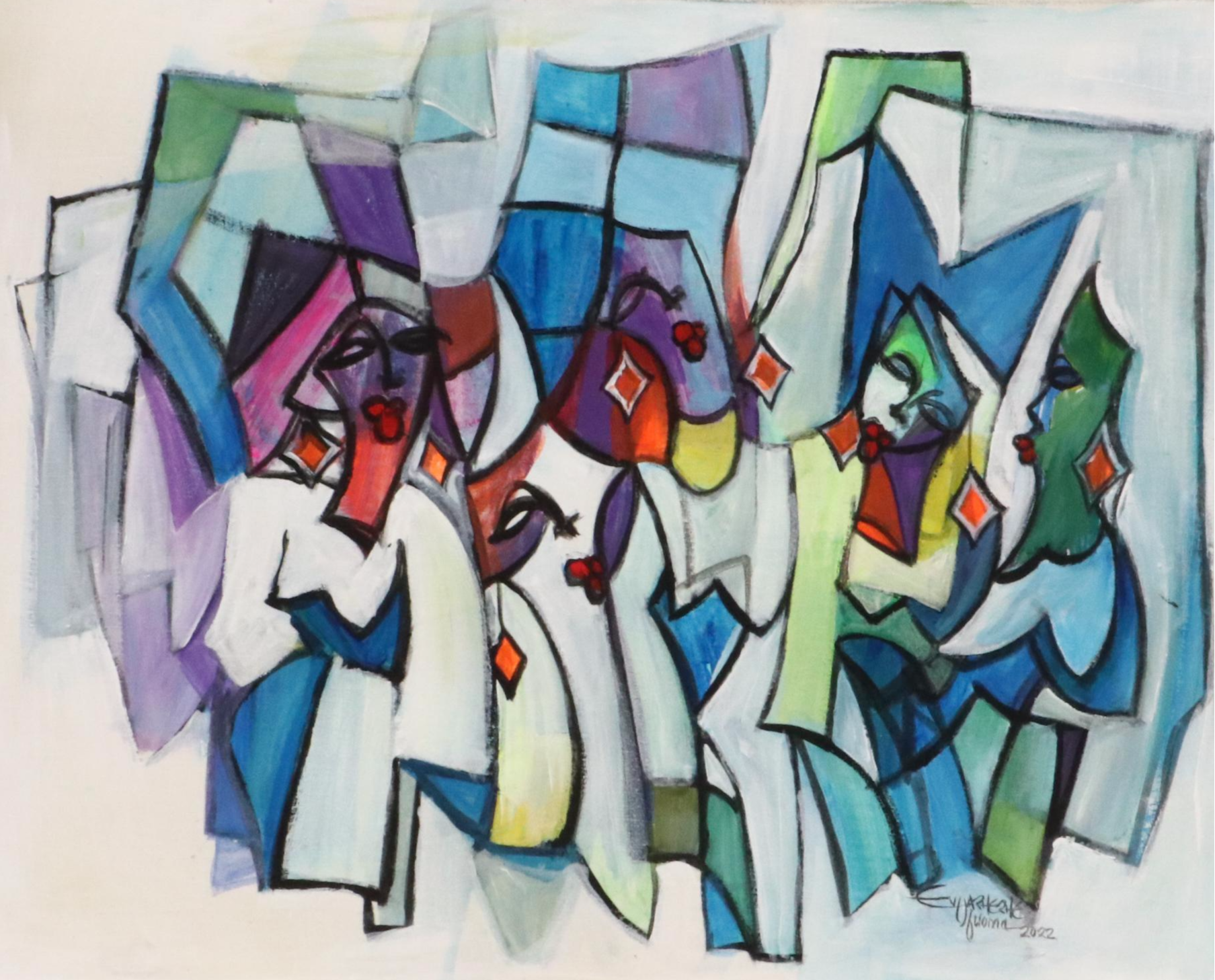 Evuarherhe Ufuoma Stylized Acrylic Painting "Celebration," 2022