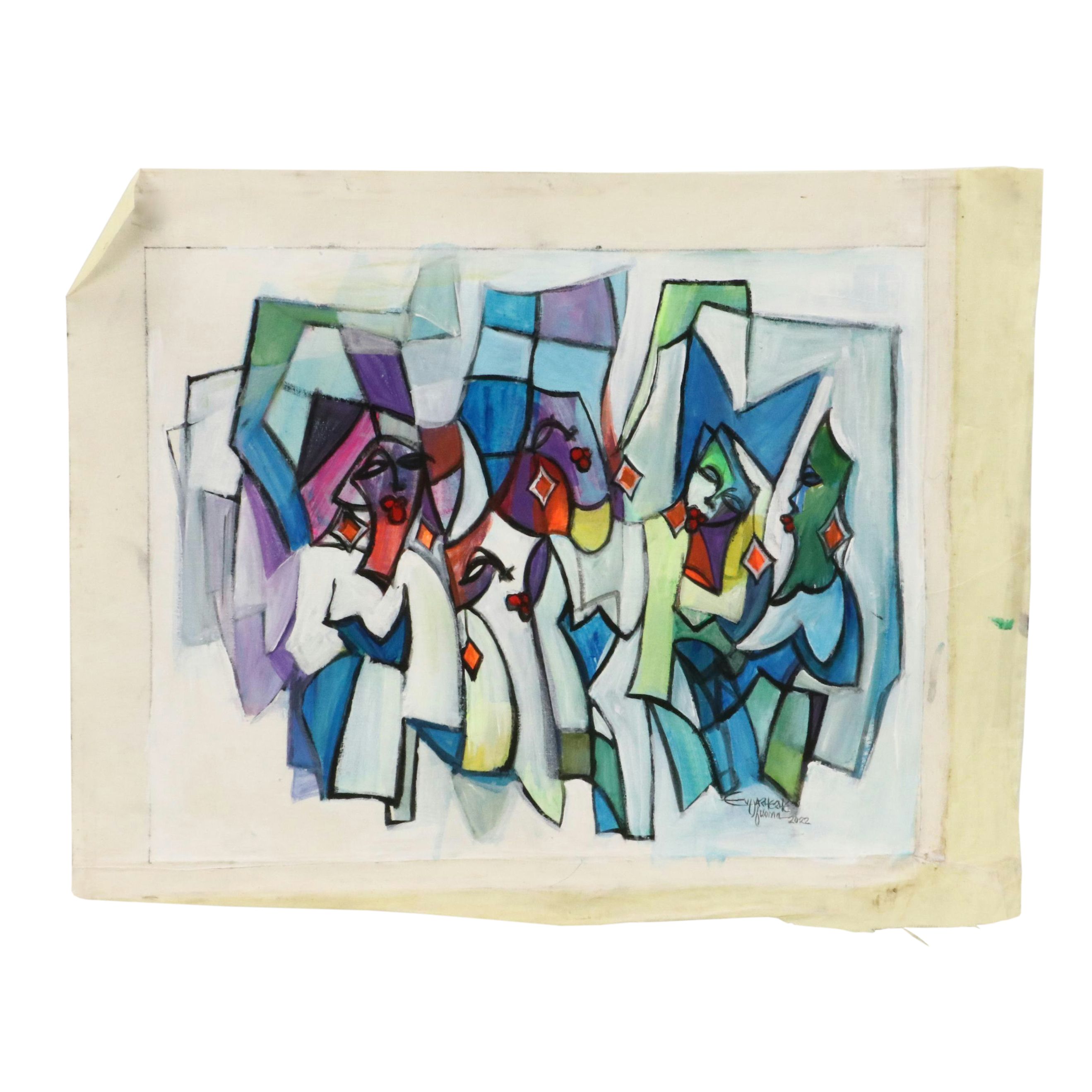 Evuarherhe Ufuoma Stylized Acrylic Painting "Celebration," 2022