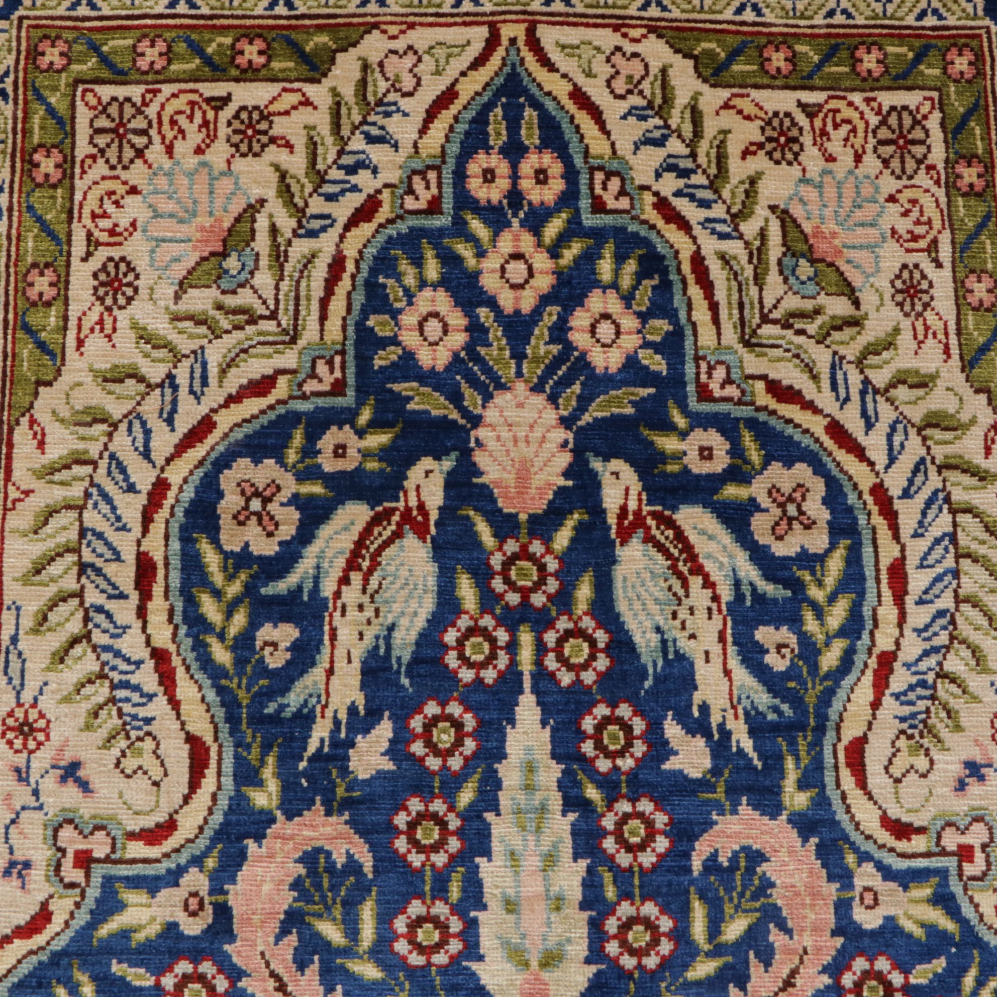 1'4 x 2'4 Hand-Knotted Turkish Kayseri Silk Prayer Rug