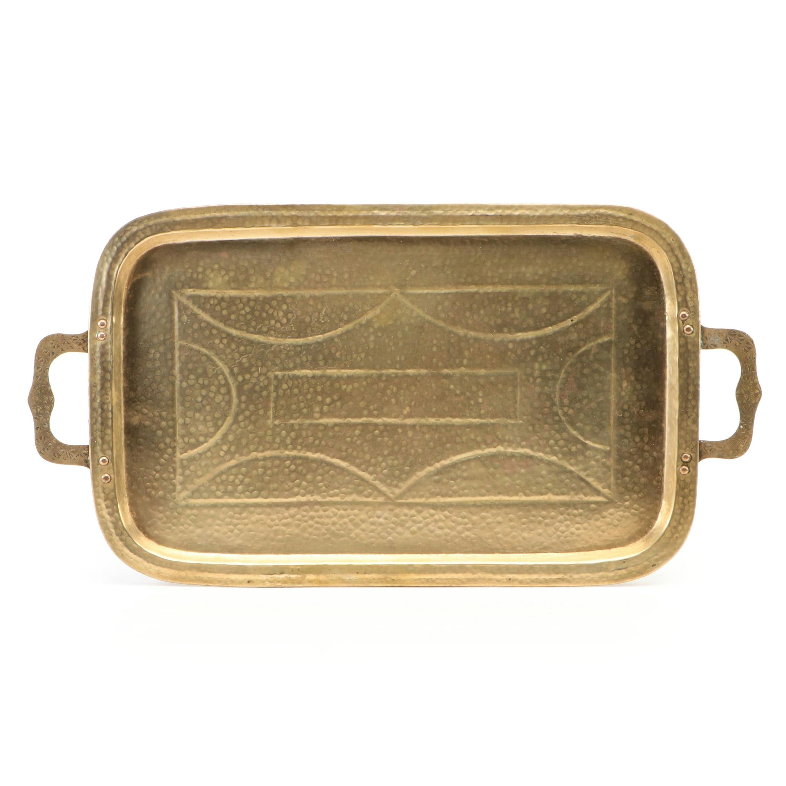 Art Deco Style Hammered Brass Tray, Early to Mid-20th Century