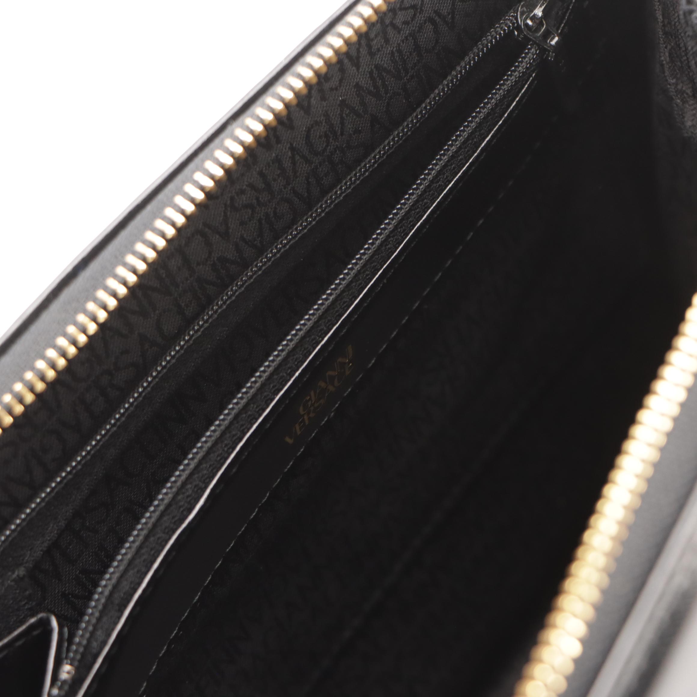 Gianni Versace Black Saffiano Glazed Leather Sunburst Medallion Two-Way Bag