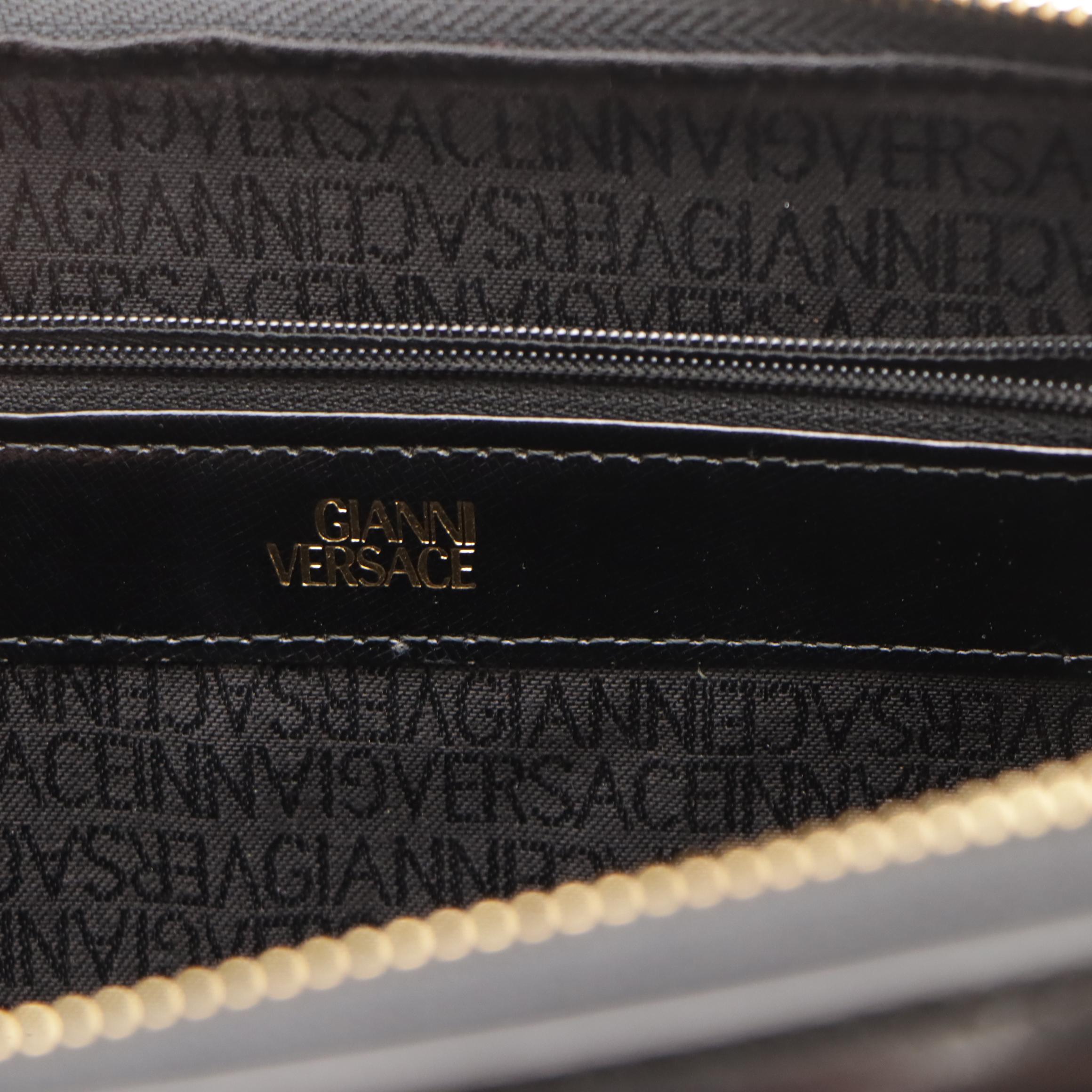 Gianni Versace Black Saffiano Glazed Leather Sunburst Medallion Two-Way Bag