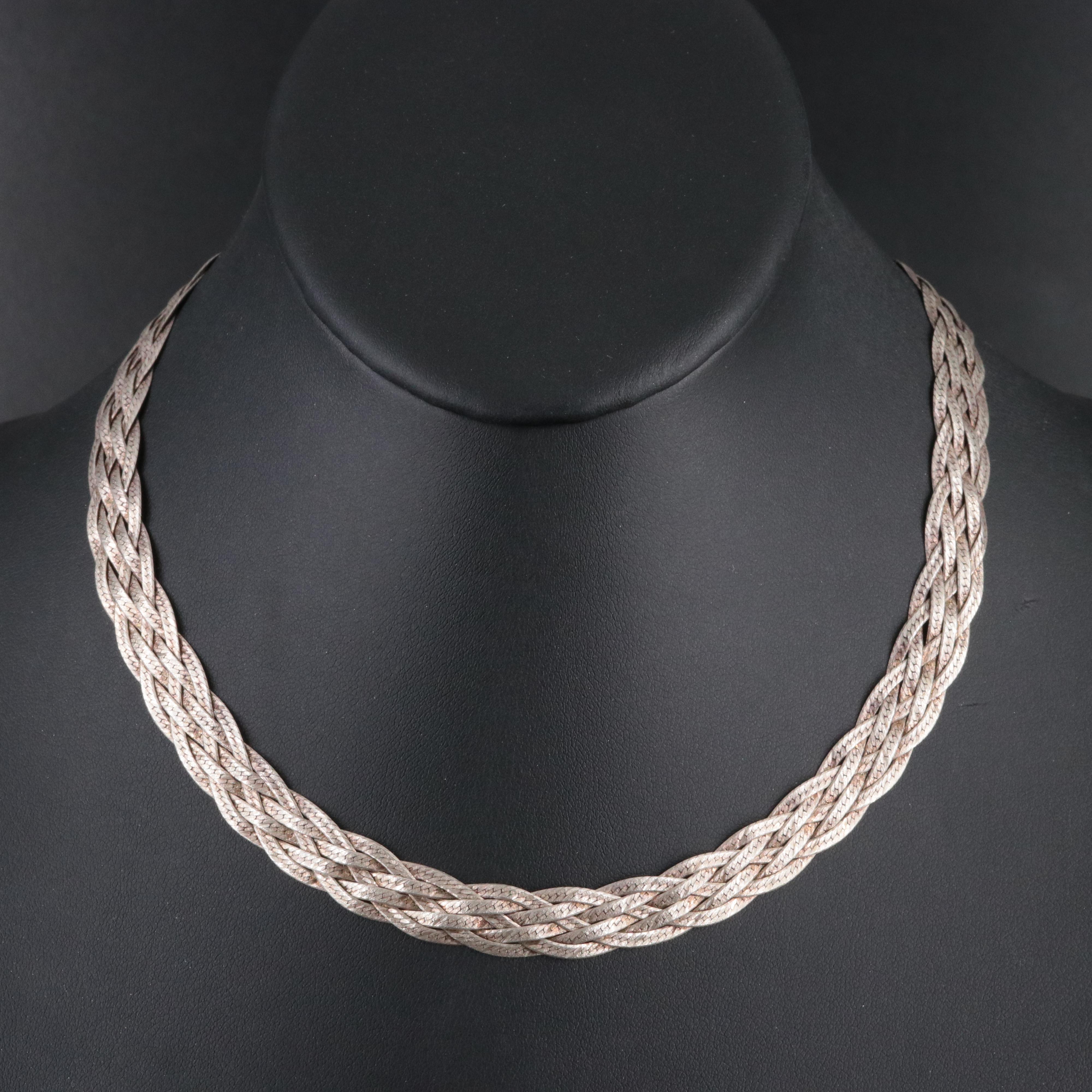 Sterling Braided Herringbone Chain Necklace