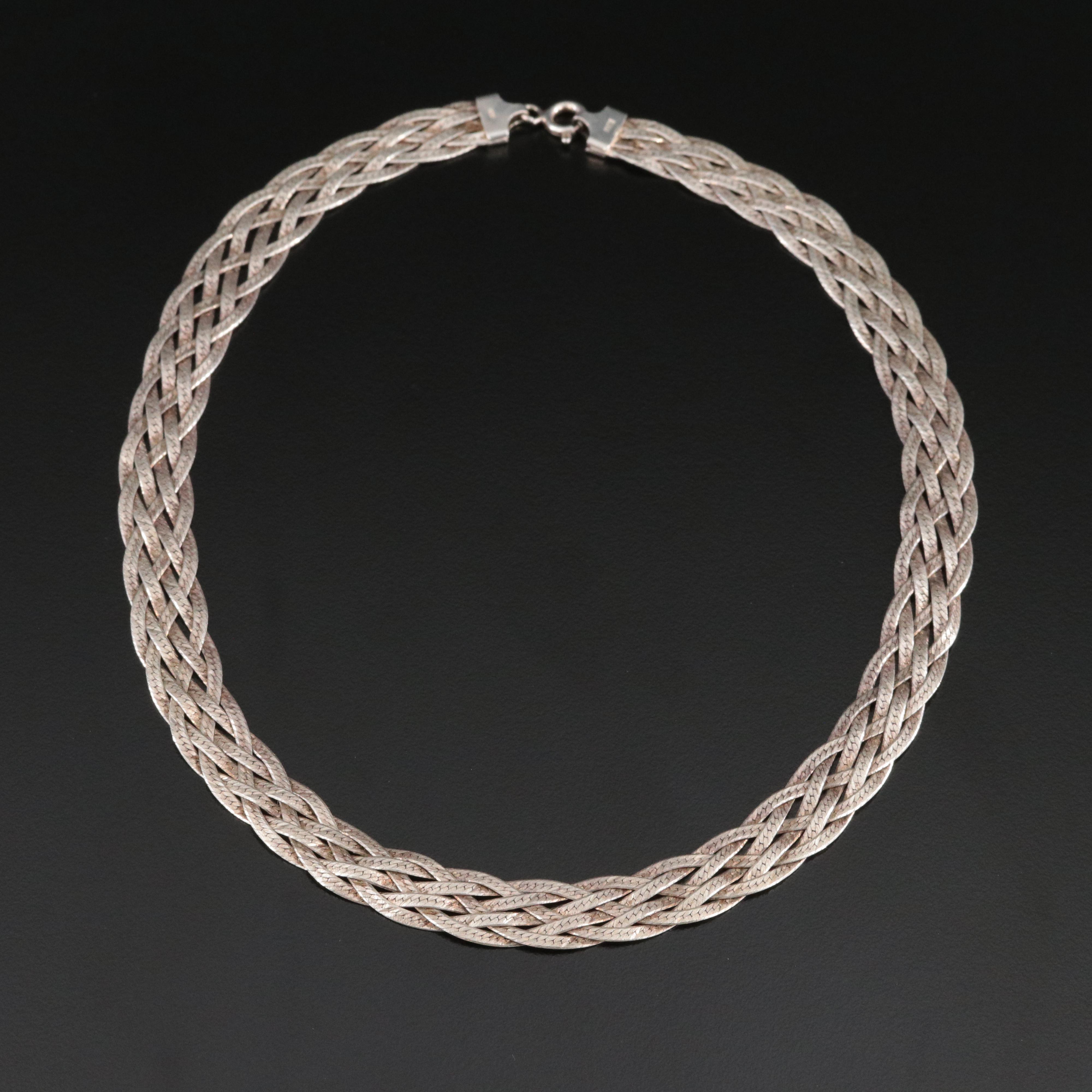 Sterling Braided Herringbone Chain Necklace