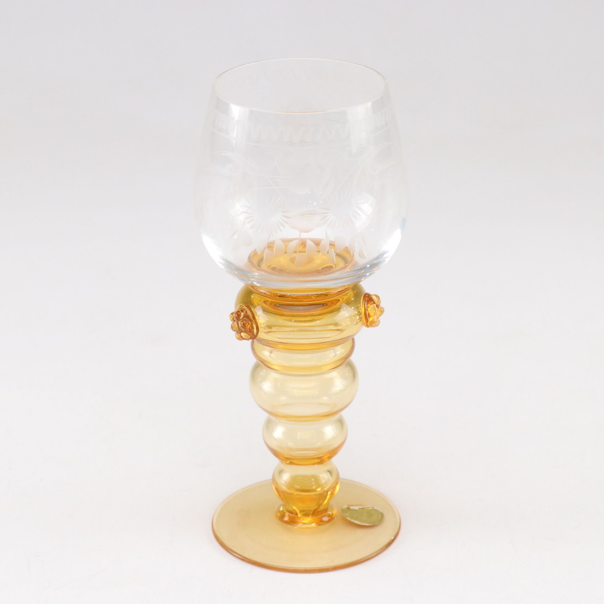 Theresienthal Etched Blown Glass Dessert & Wine Glasses