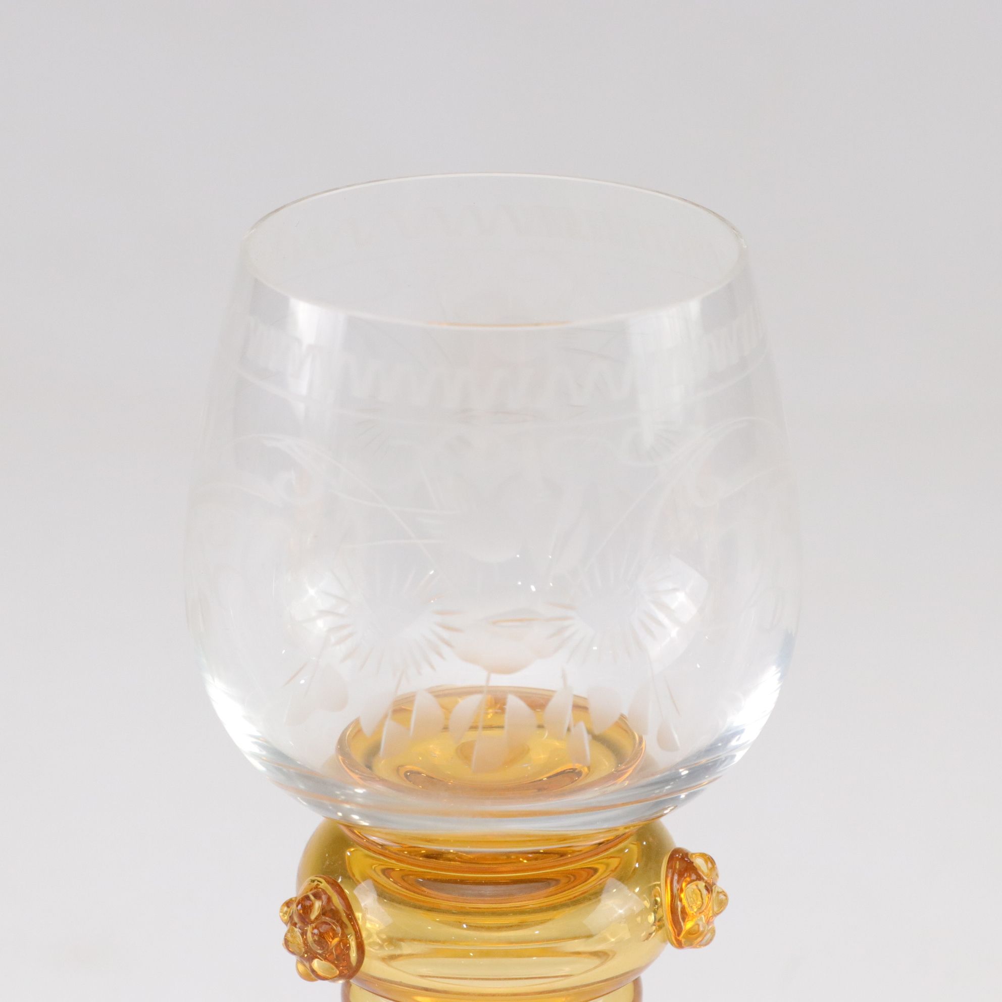 Theresienthal Etched Blown Glass Dessert & Wine Glasses