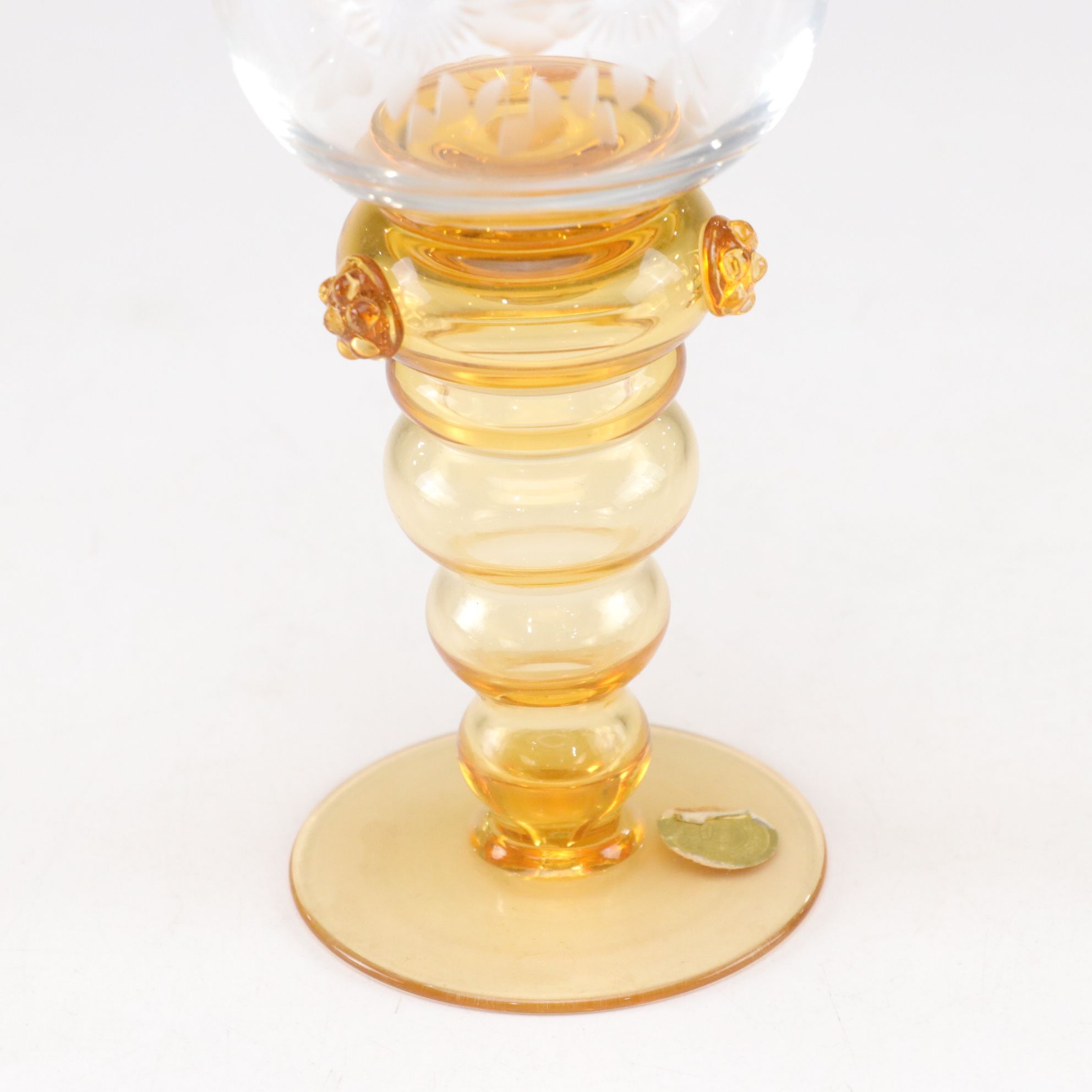 Theresienthal Etched Blown Glass Dessert & Wine Glasses