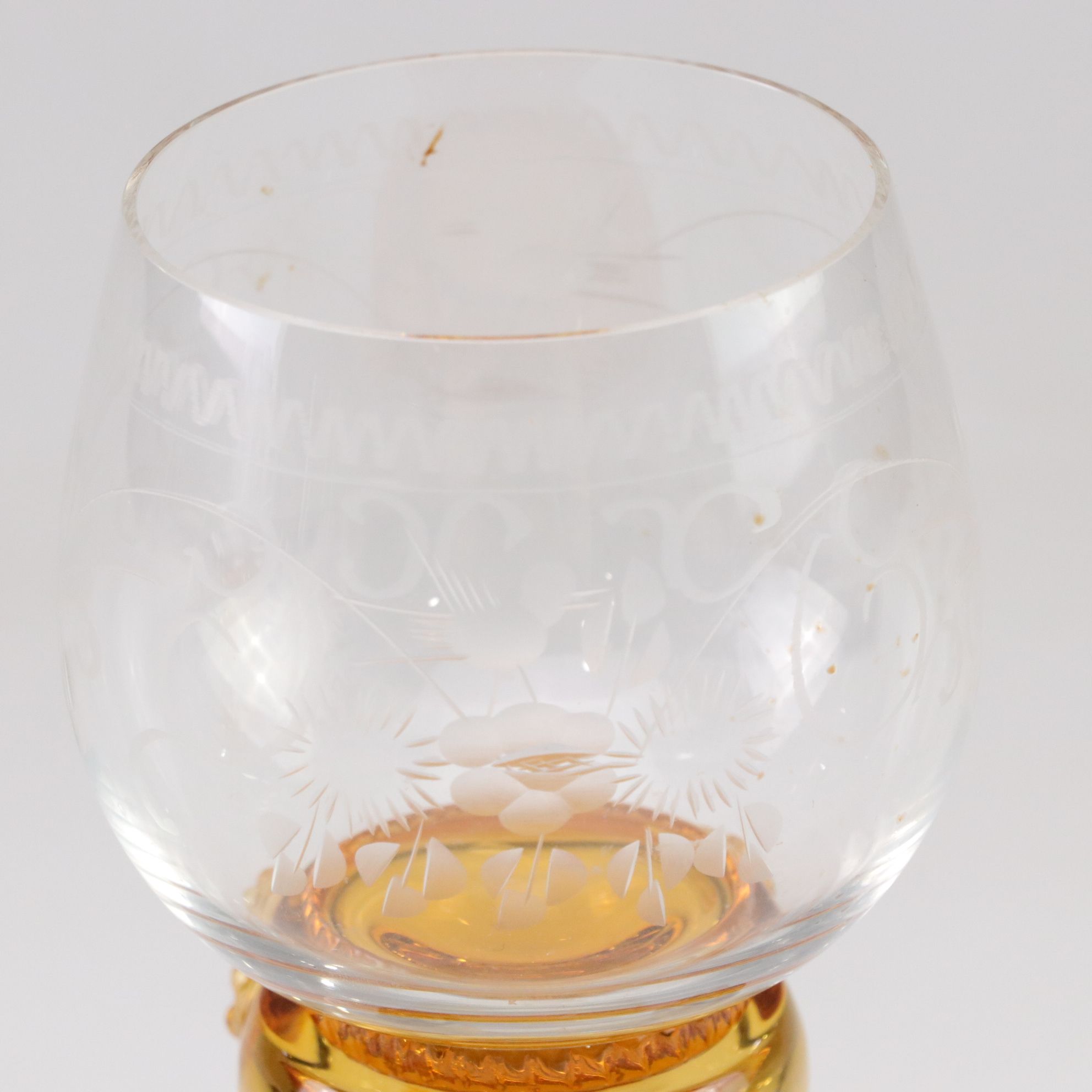 Theresienthal Etched Blown Glass Dessert & Wine Glasses