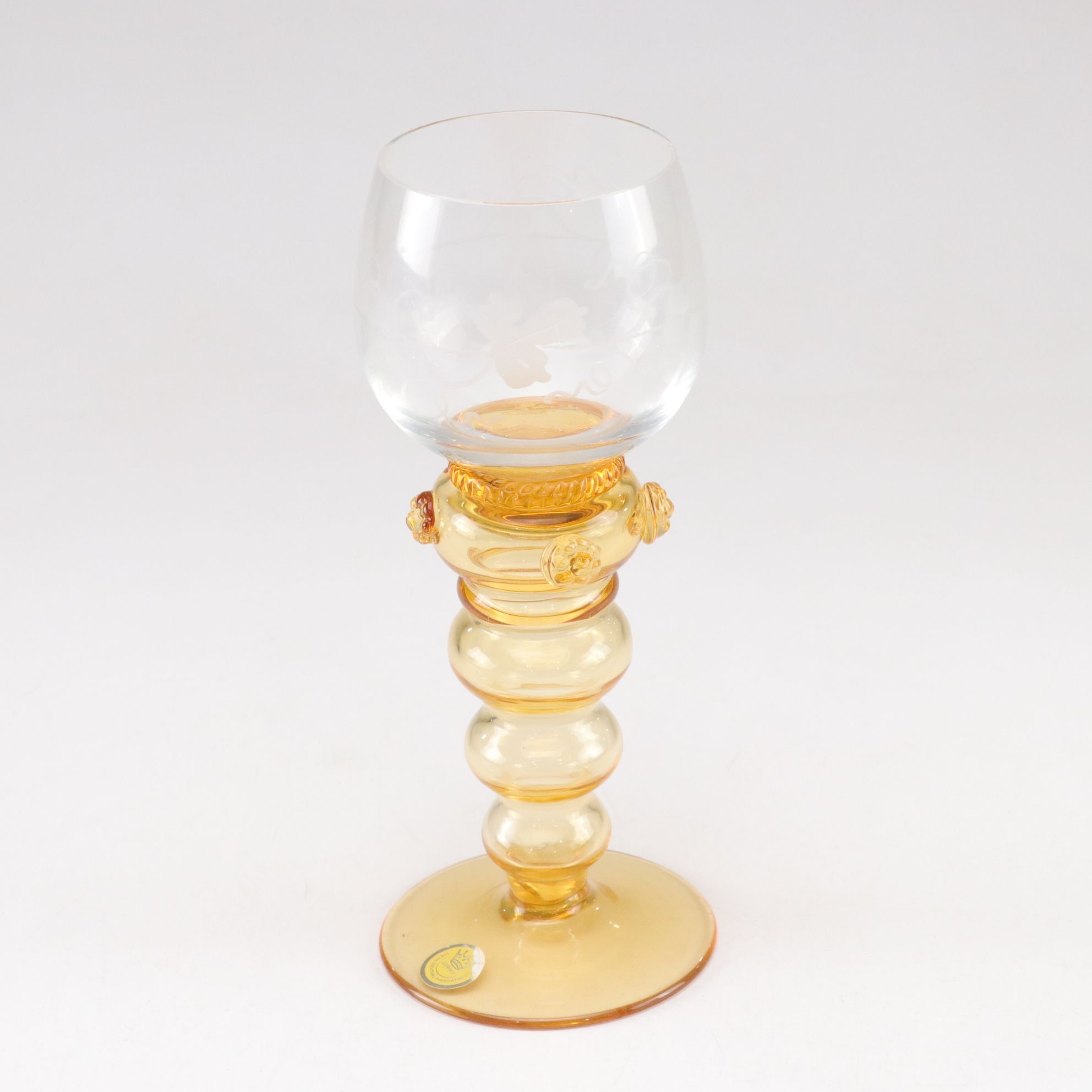 Theresienthal Etched Blown Glass Dessert & Wine Glasses