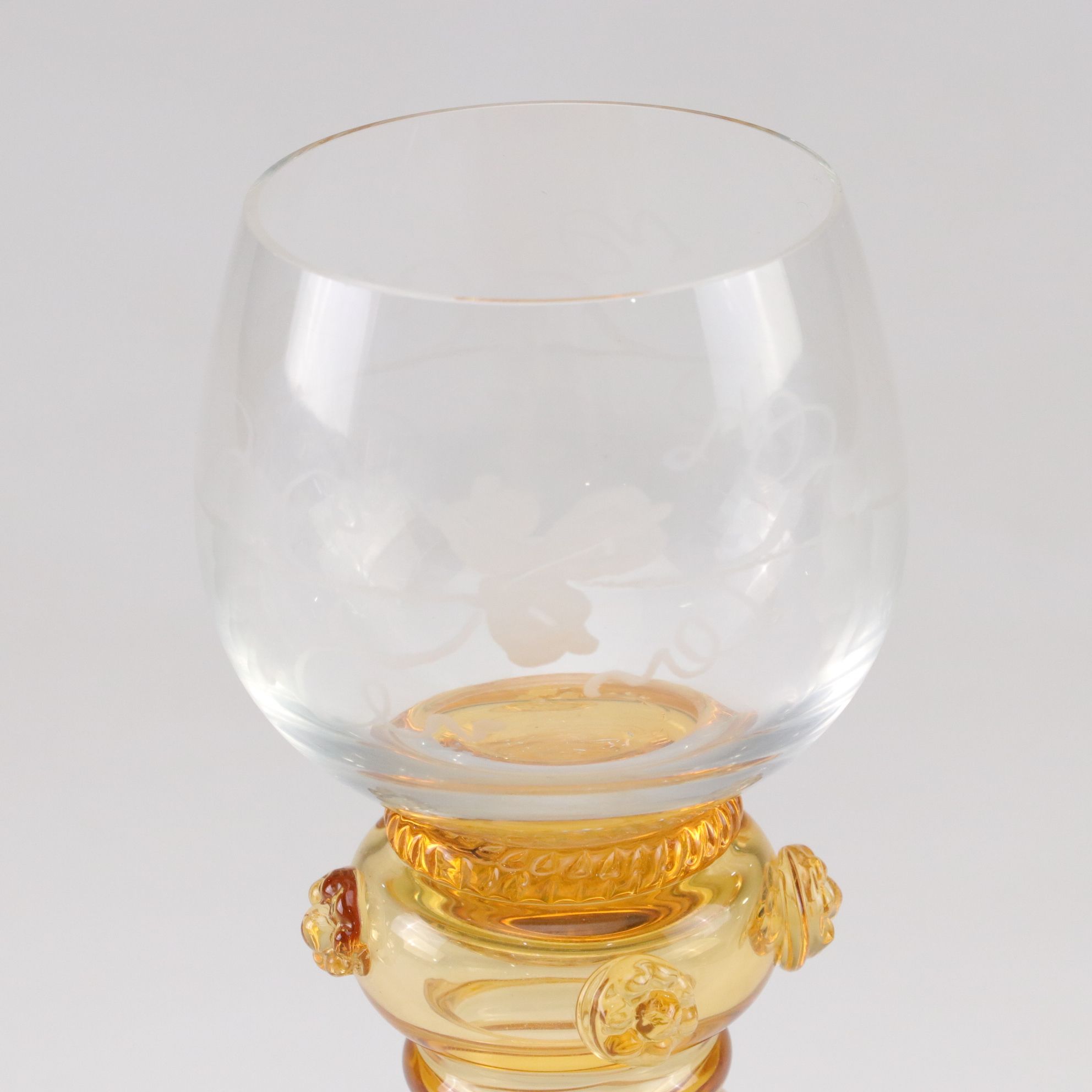 Theresienthal Etched Blown Glass Dessert & Wine Glasses