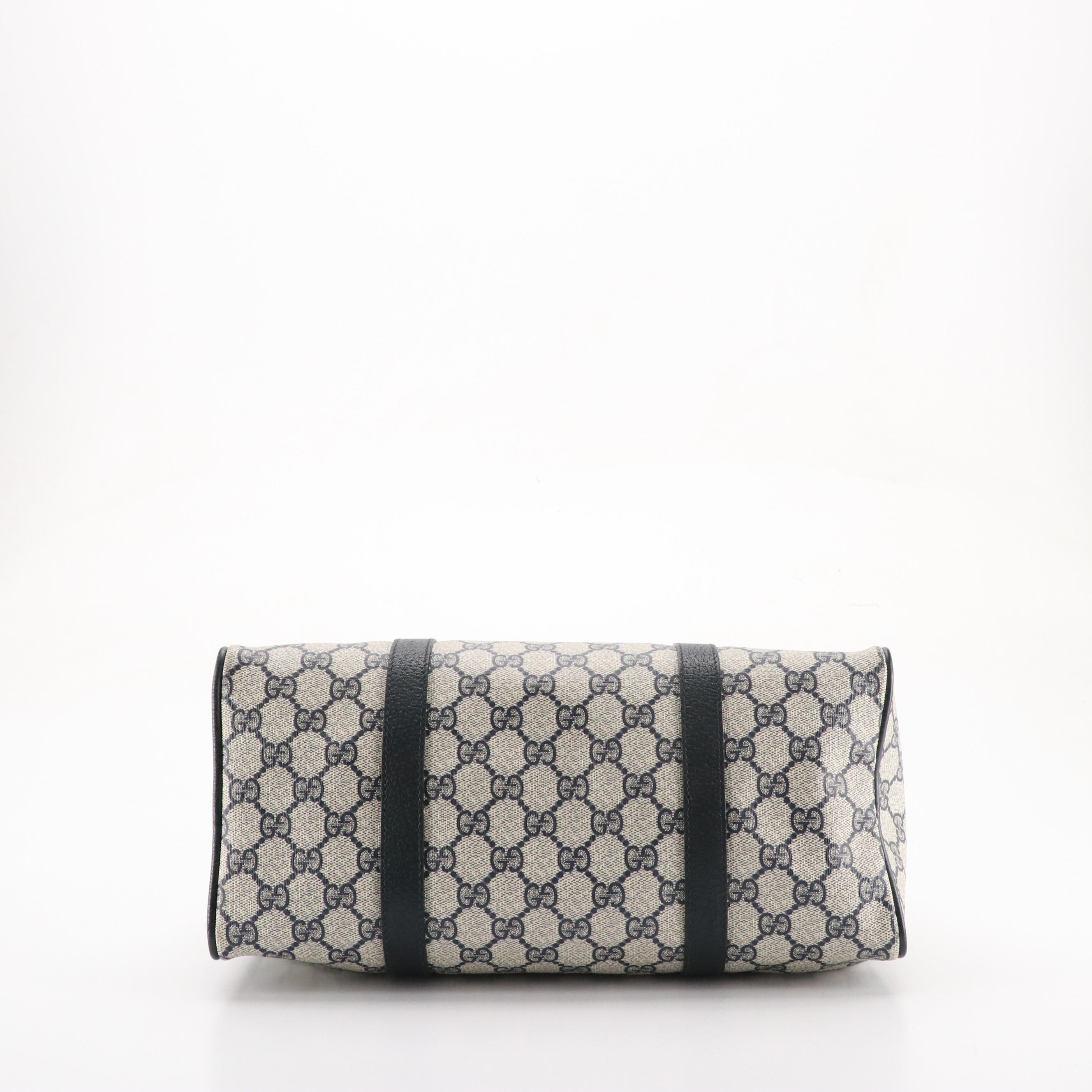 Gucci Accessory Collection Boston Bag in Navy Blue GG Supreme Canvas & Leather