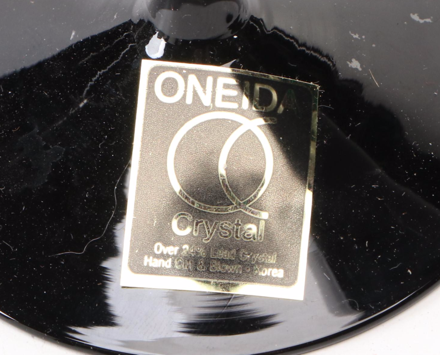 Set of Four Oneida "Minx Black" Gilt Rimmed Crystal Wine Glasses