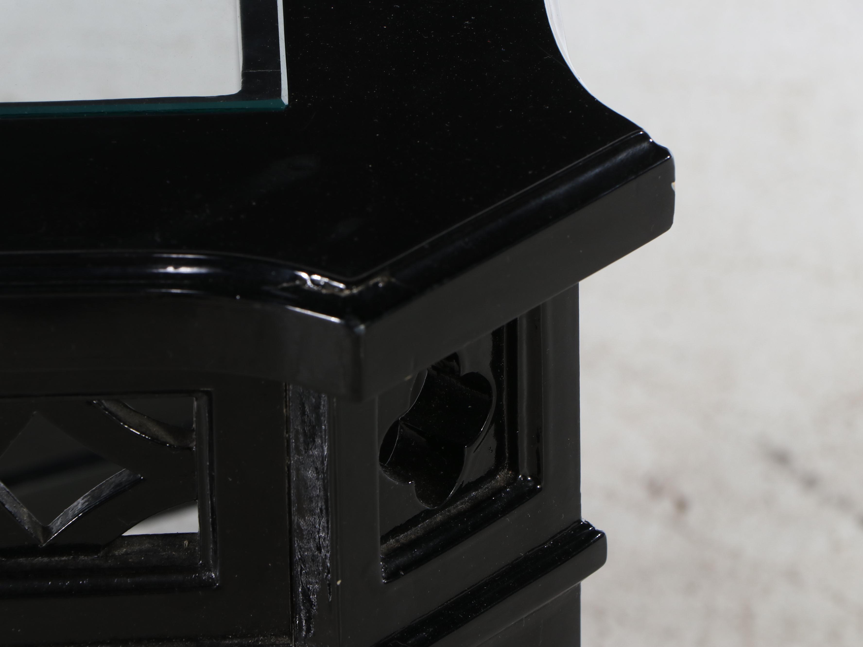 Chinese Style Black Lacquered Wood Coffee Table with Glass Top