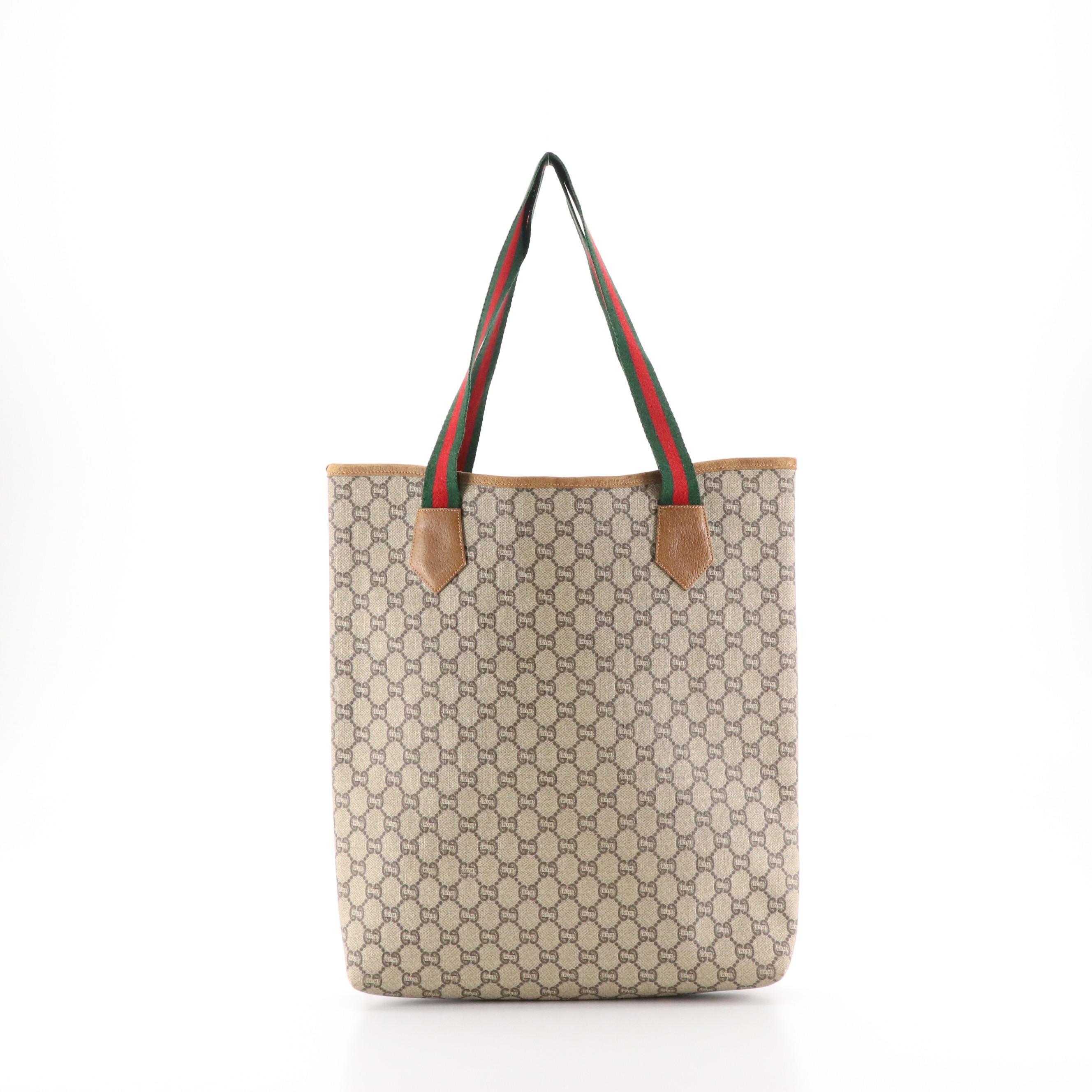 Gucci Plus Front Pocket Tote in GG Supreme Canvas, Leather and Web Straps
