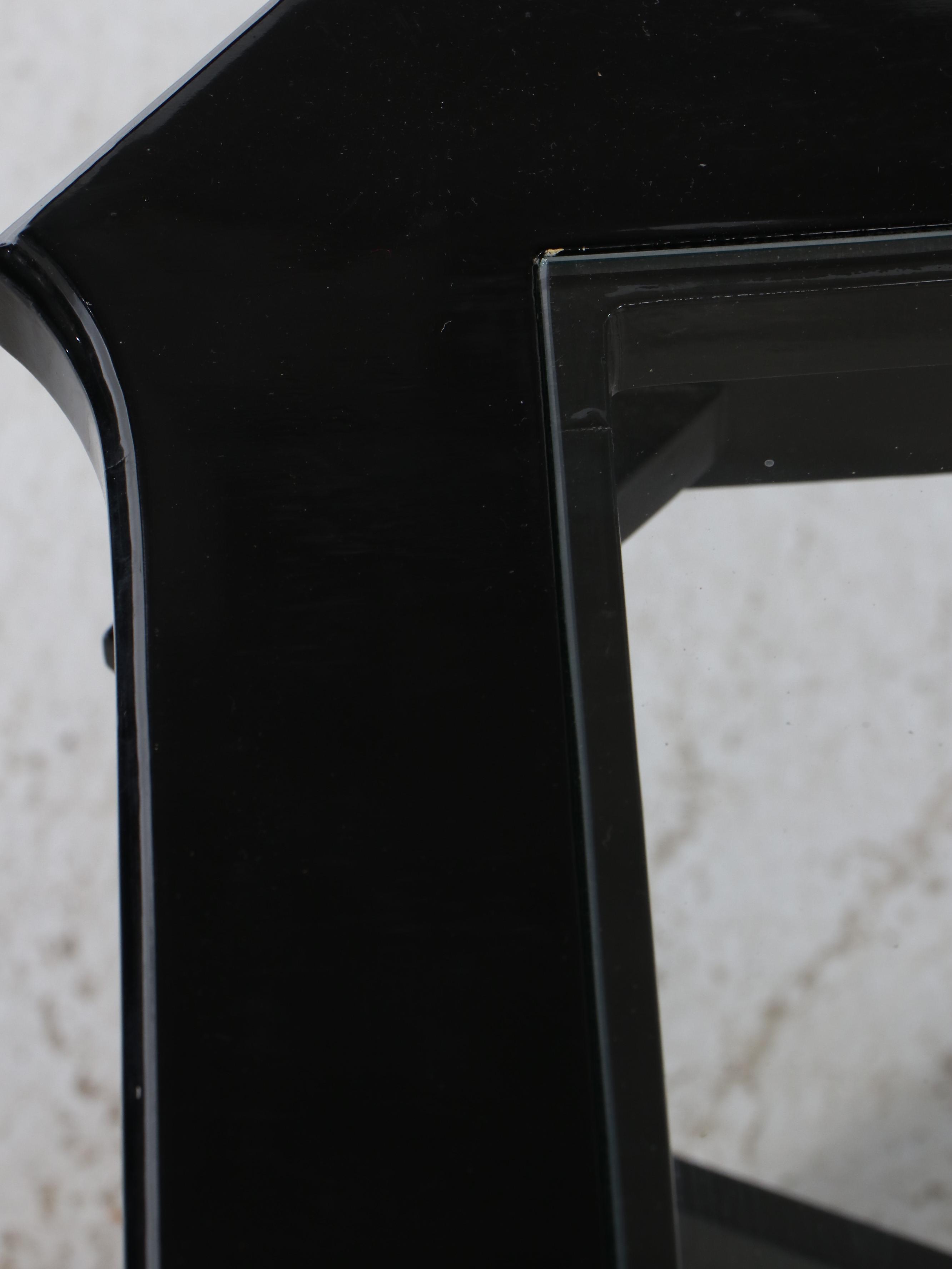 Chinese Style Black Lacquered Wood Coffee Table with Glass Top