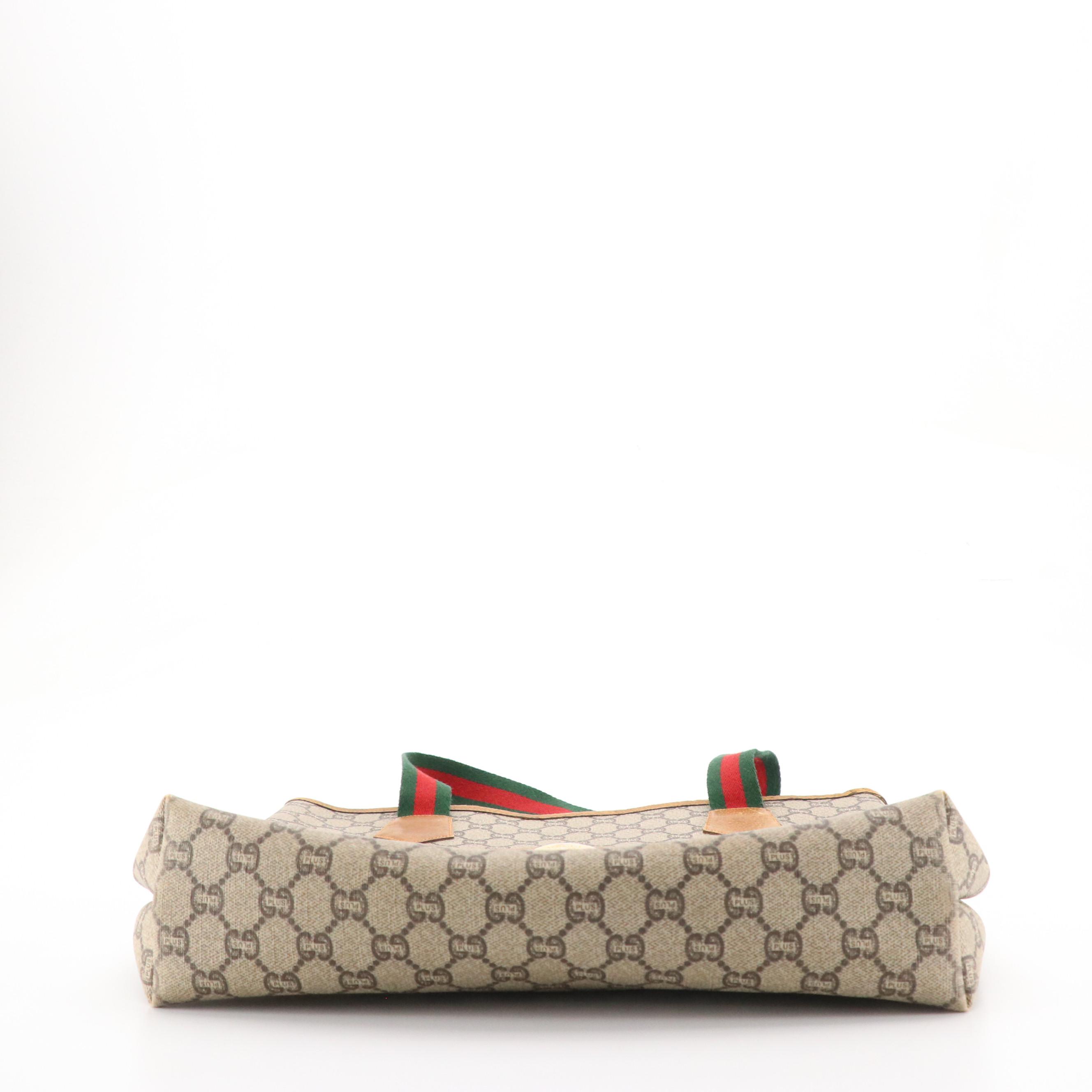 Gucci Plus Front Pocket Tote in GG Supreme Canvas, Leather and Web Straps